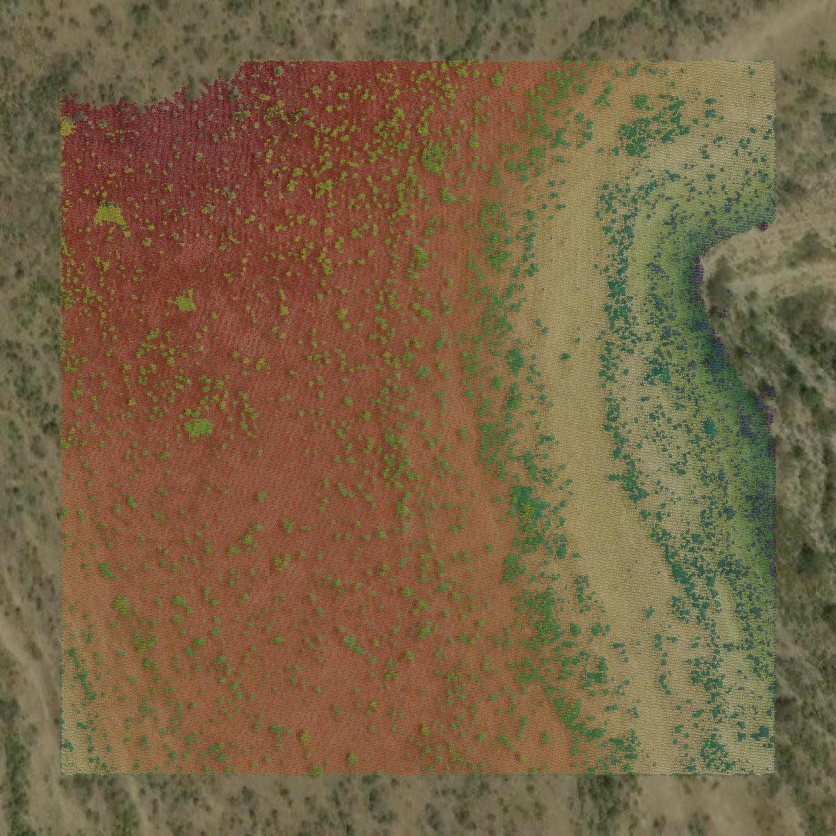 This image shows a LiDAR point cloud in Crockett County created using GIS data in Equator.