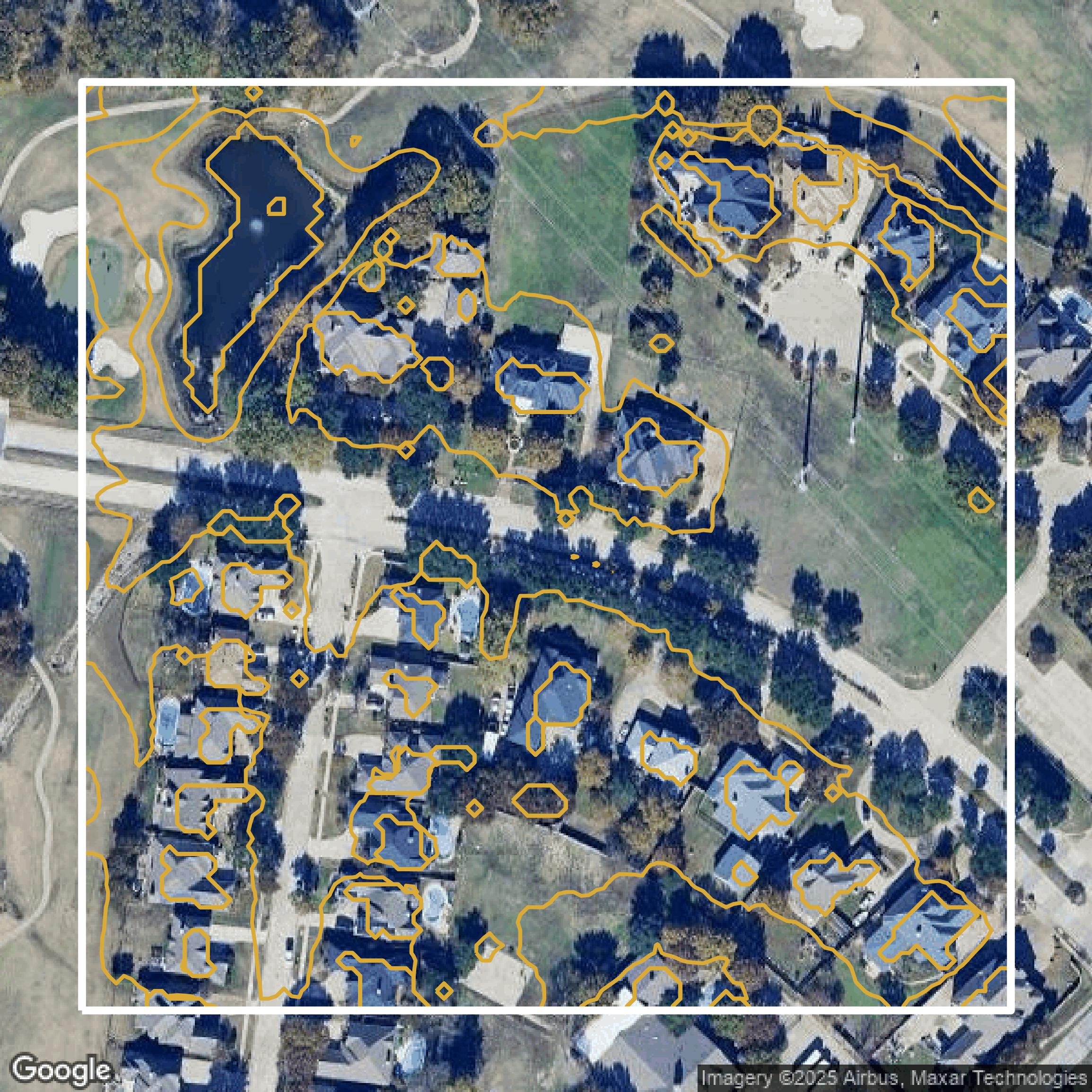 This image shows a contour map in Dallas County created using GIS data in Equator.