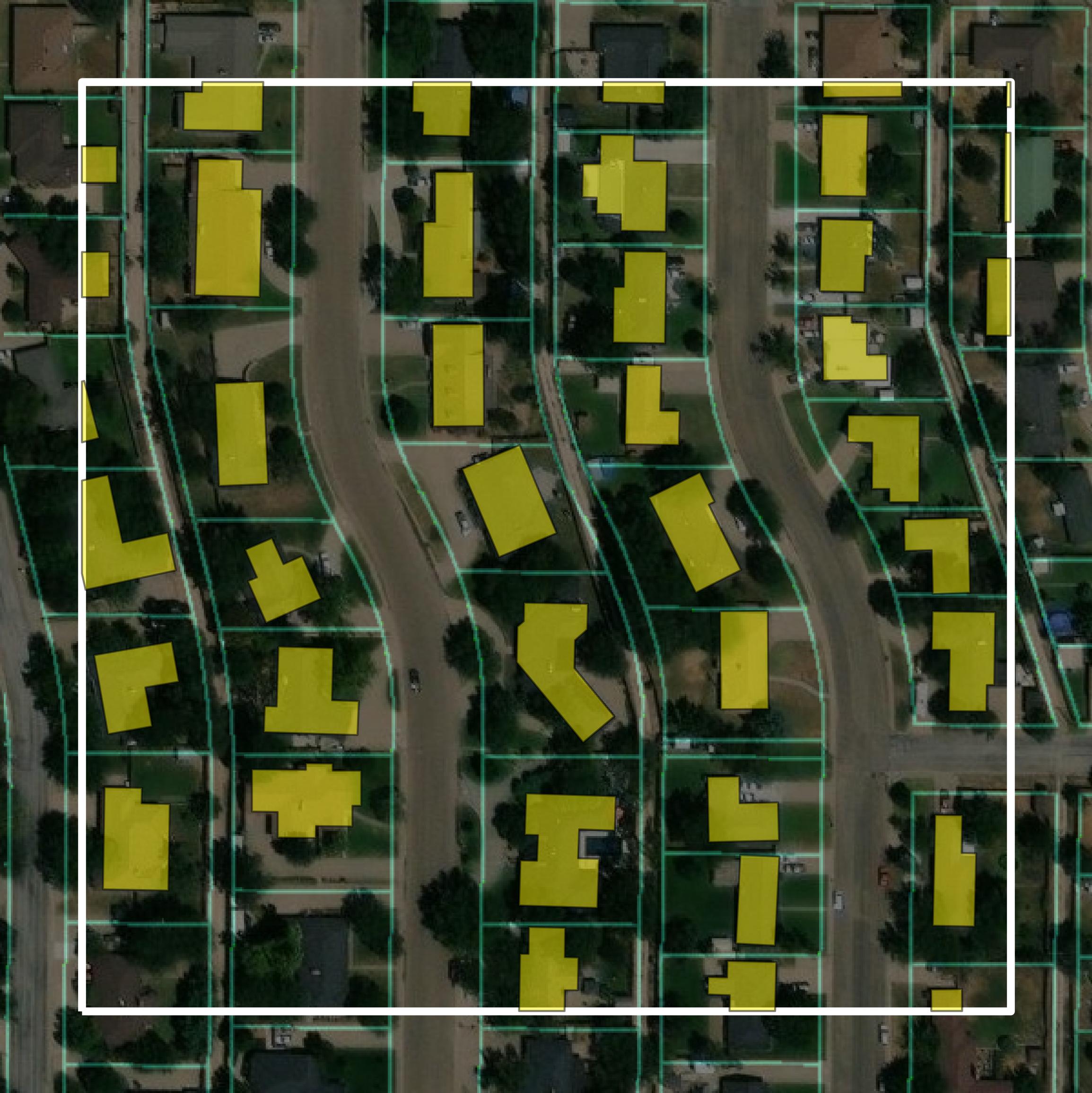 This image shows parcel and building data in Deaf Smith County created using GIS data in Equator.