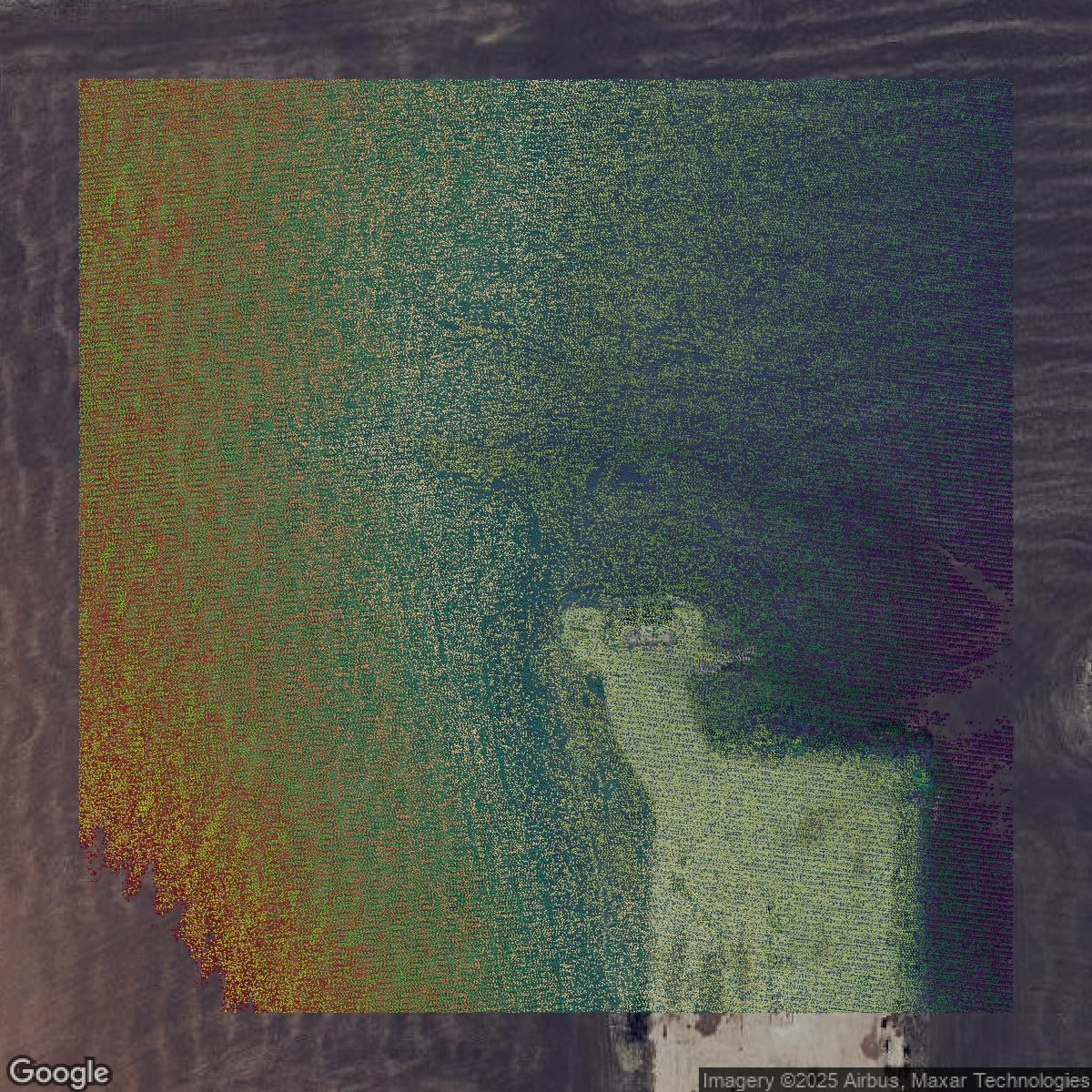 This image shows a LiDAR point cloud in Denton County created using GIS data in Equator.