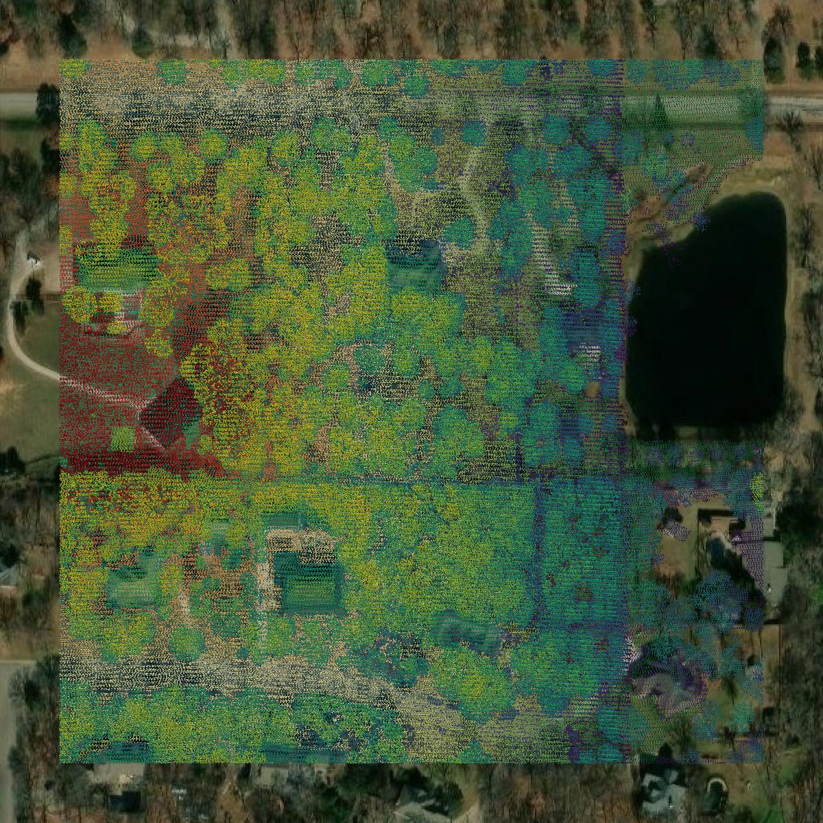 This image shows a LiDAR point cloud in Denton County created using GIS data in Equator.
