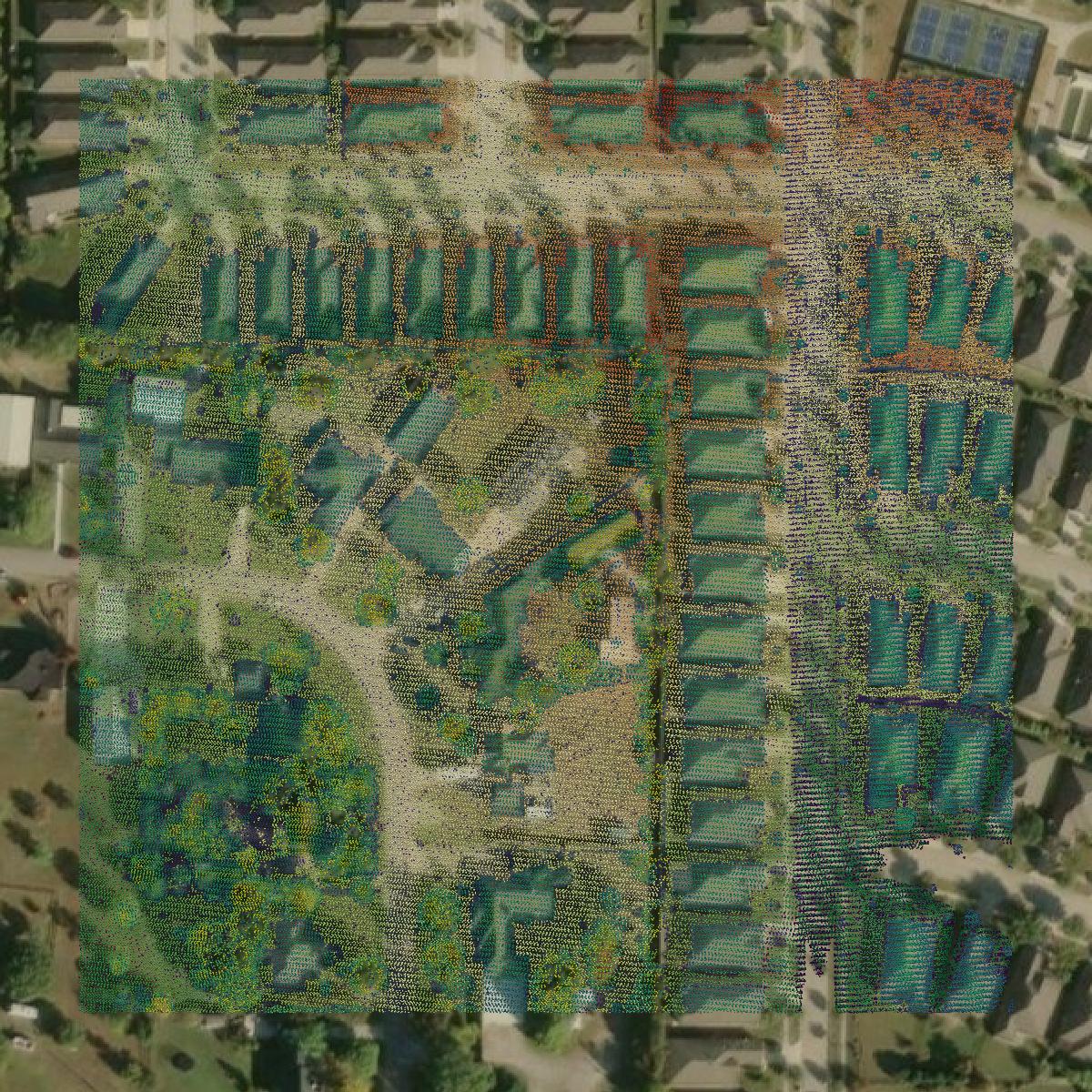 This image shows a LiDAR point cloud in Denton County created using GIS data in Equator.