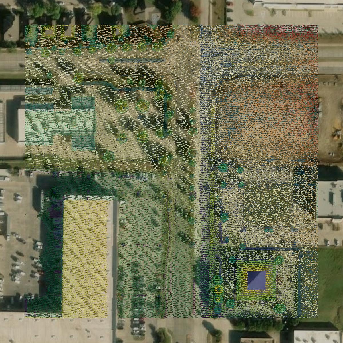 This image shows a LiDAR point cloud in Denton County created using GIS data in Equator.