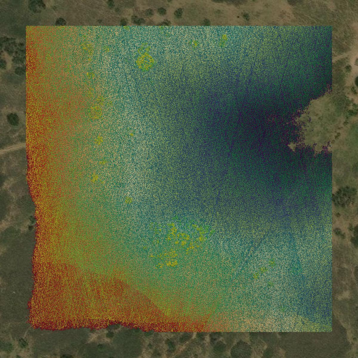 This image shows a LiDAR point cloud in Dickens County created using GIS data in Equator.