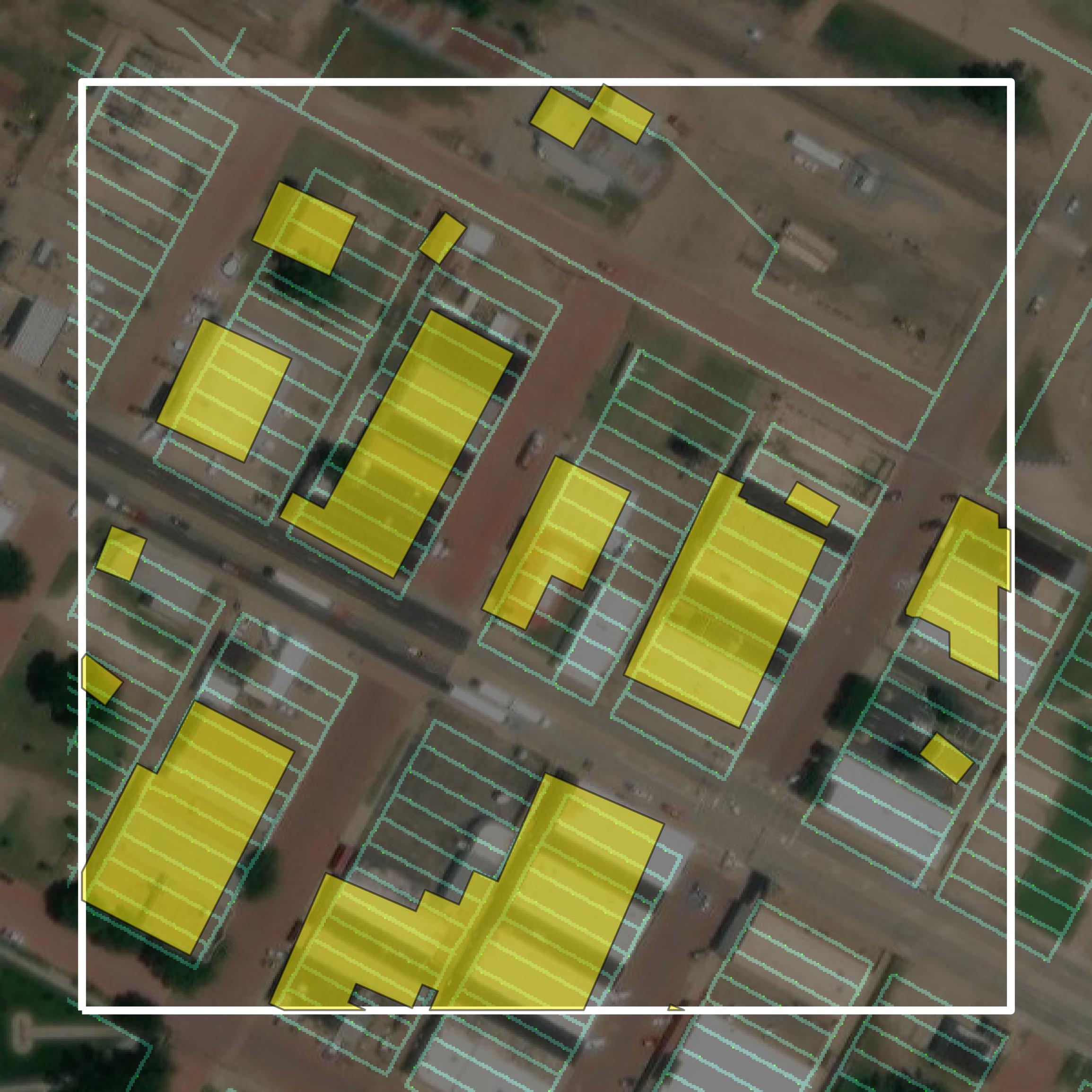 This image shows parcel and building data in Donley County created using GIS data in Equator.