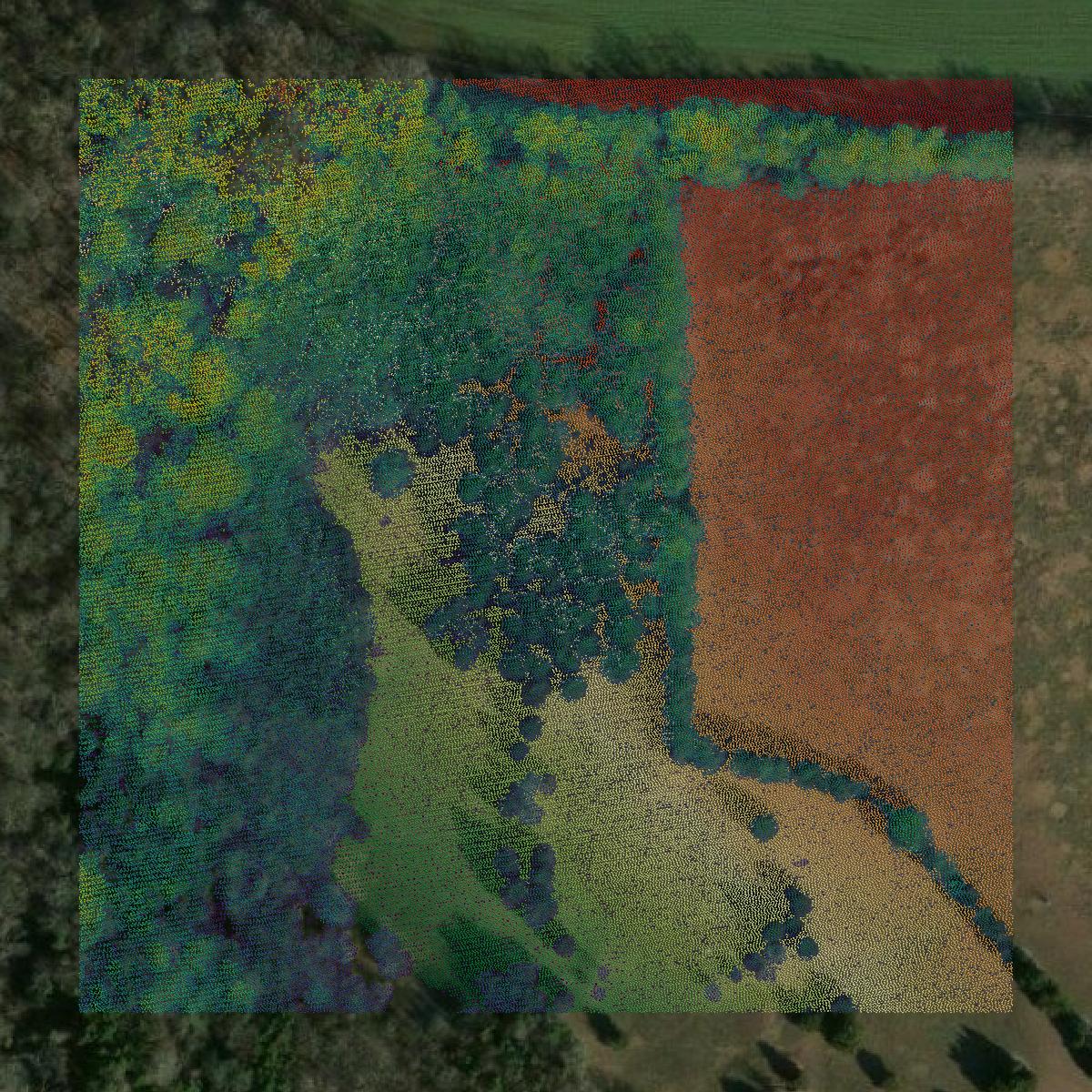 This image shows a LiDAR point cloud in Ellis County created using GIS data in Equator.