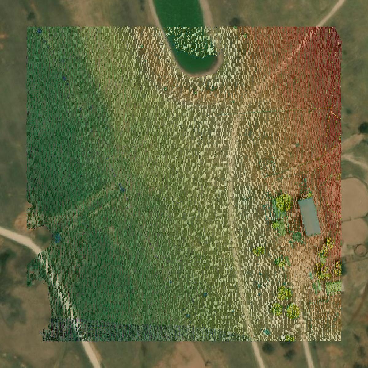 This image shows a LiDAR point cloud in Erath County created using GIS data in Equator.