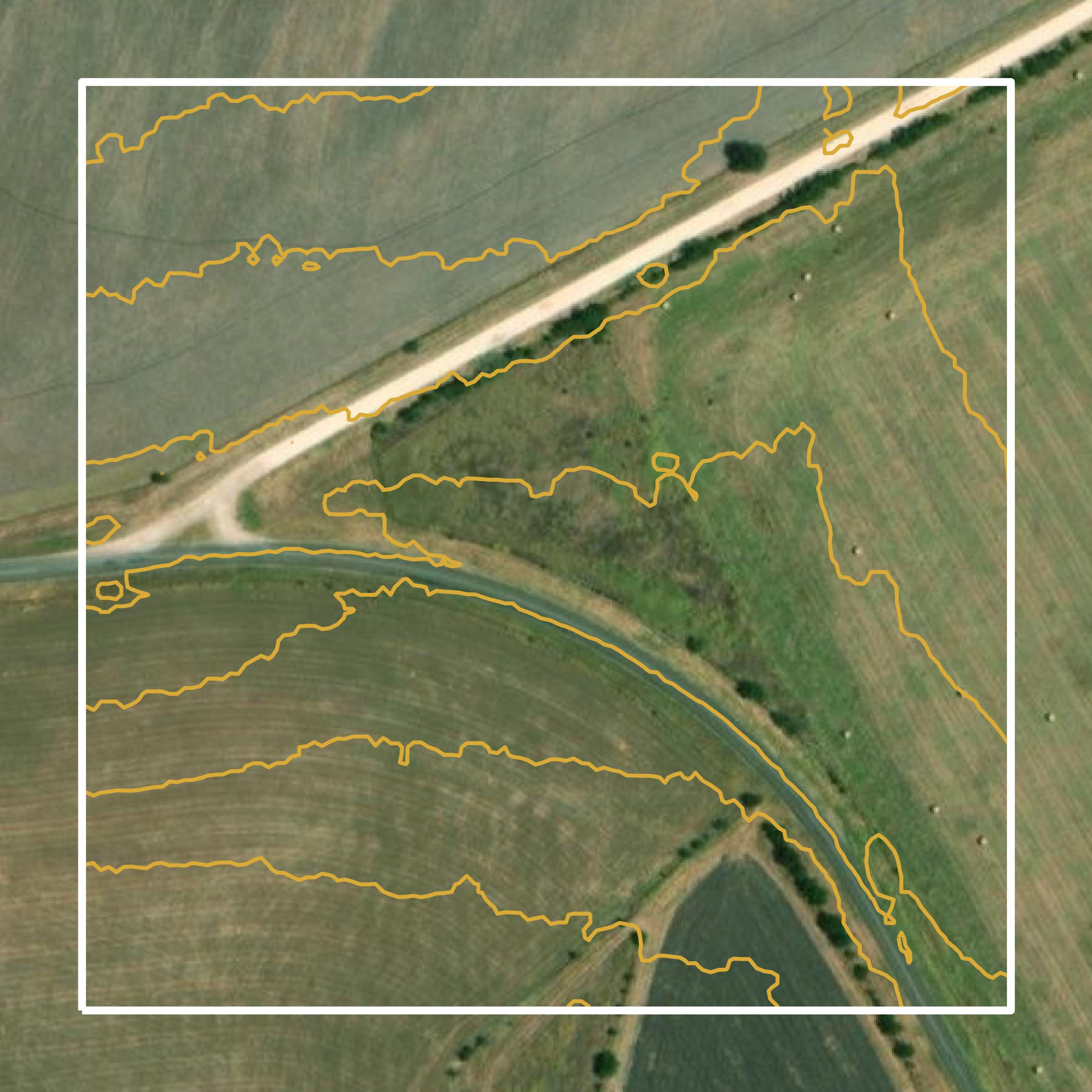 This image shows a contour map in Falls County created using GIS data in Equator.