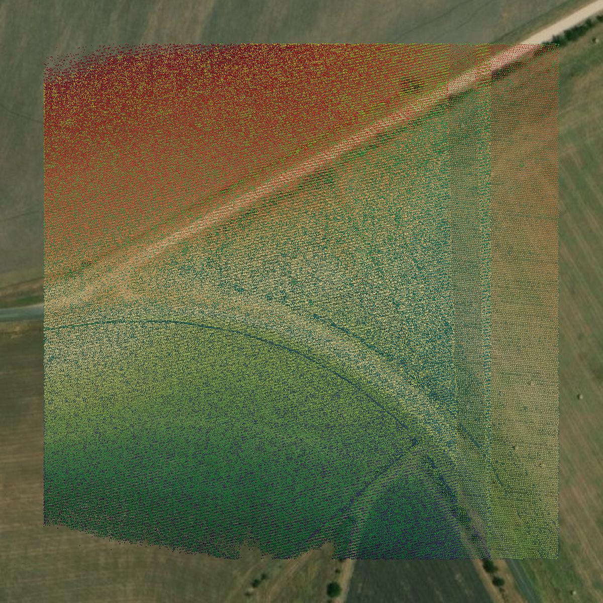 This image shows a LiDAR point cloud in Falls County created using GIS data in Equator.