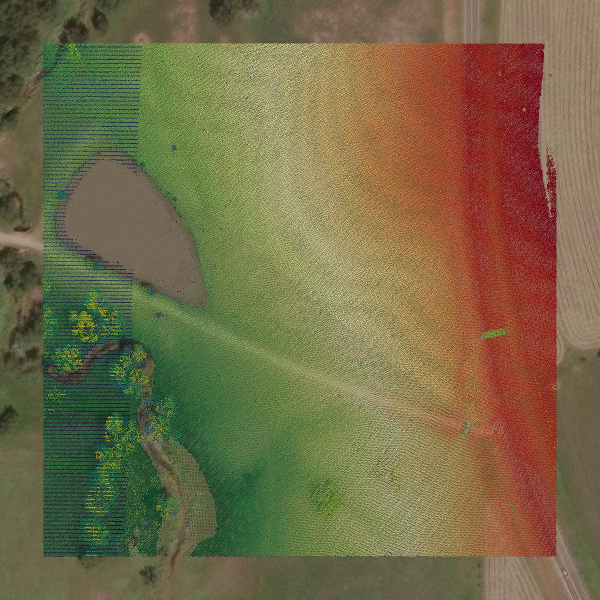 This image shows a LiDAR point cloud in Fayette County created using GIS data in Equator.