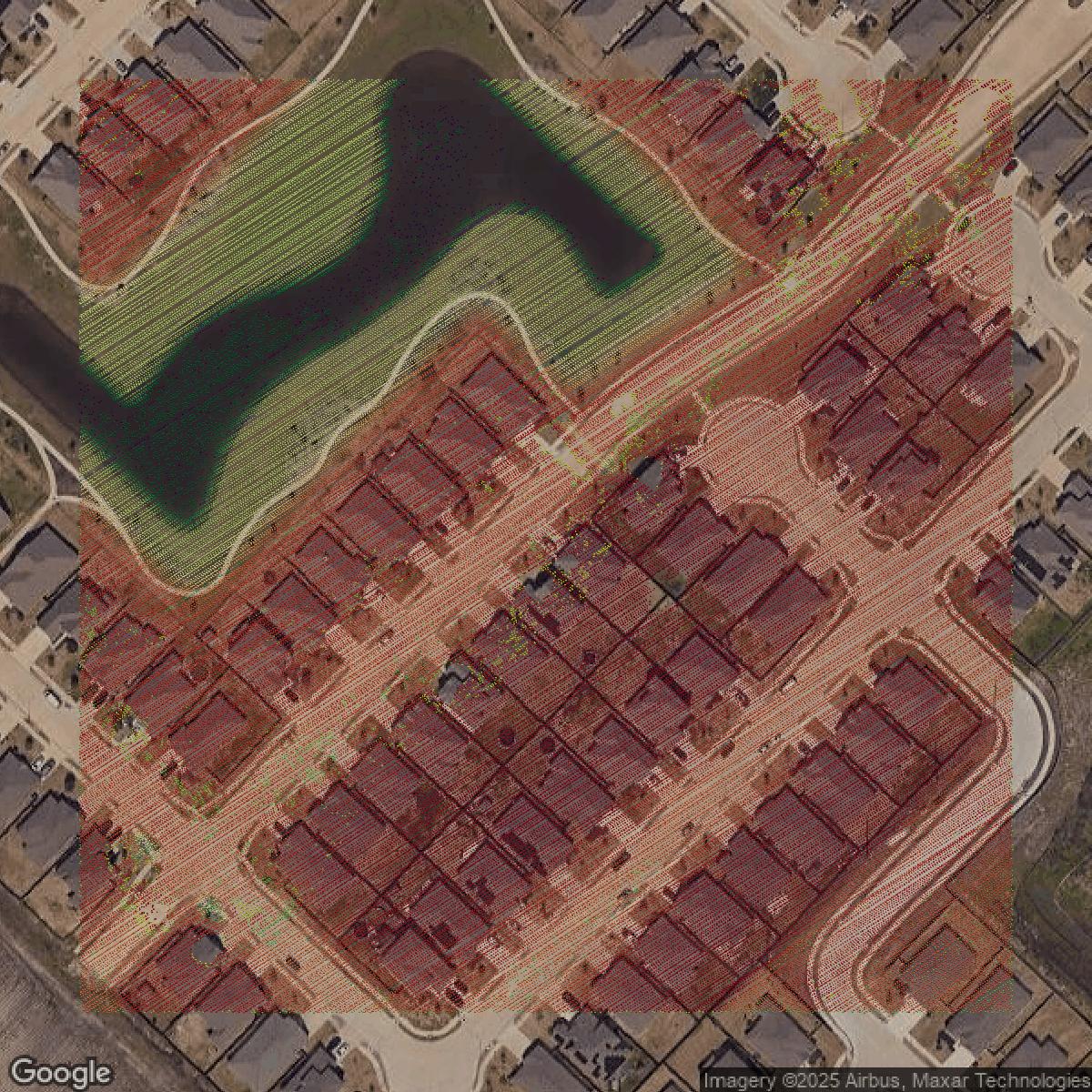 This image shows a LiDAR point cloud in Fort Bend County created using GIS data in Equator.