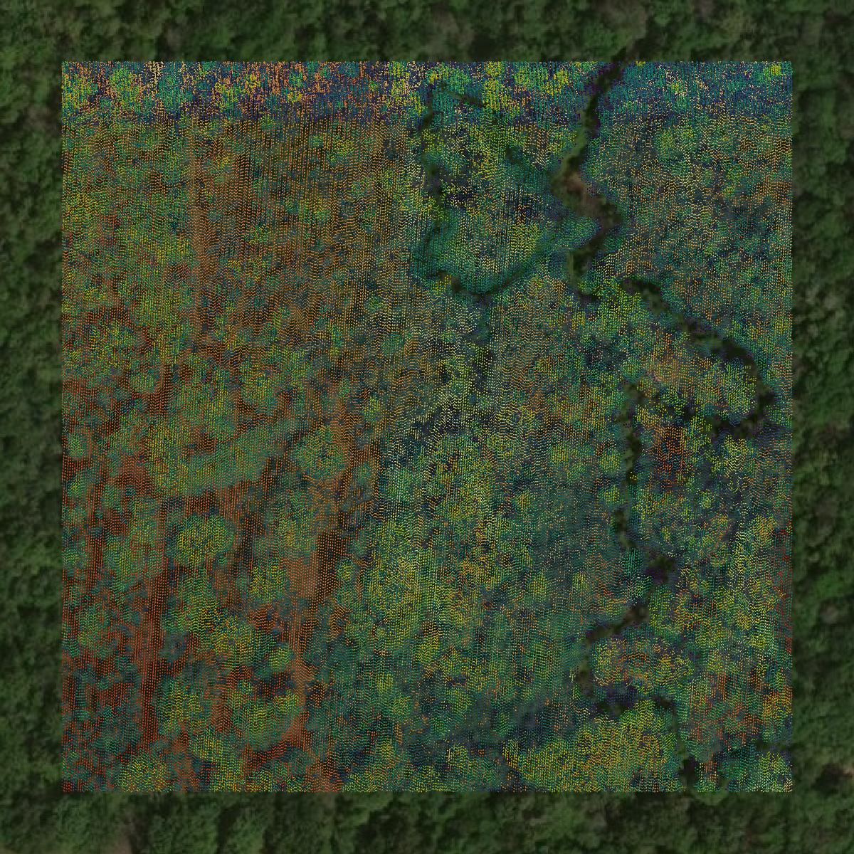 This image shows a LiDAR point cloud in Franklin County created using GIS data in Equator.