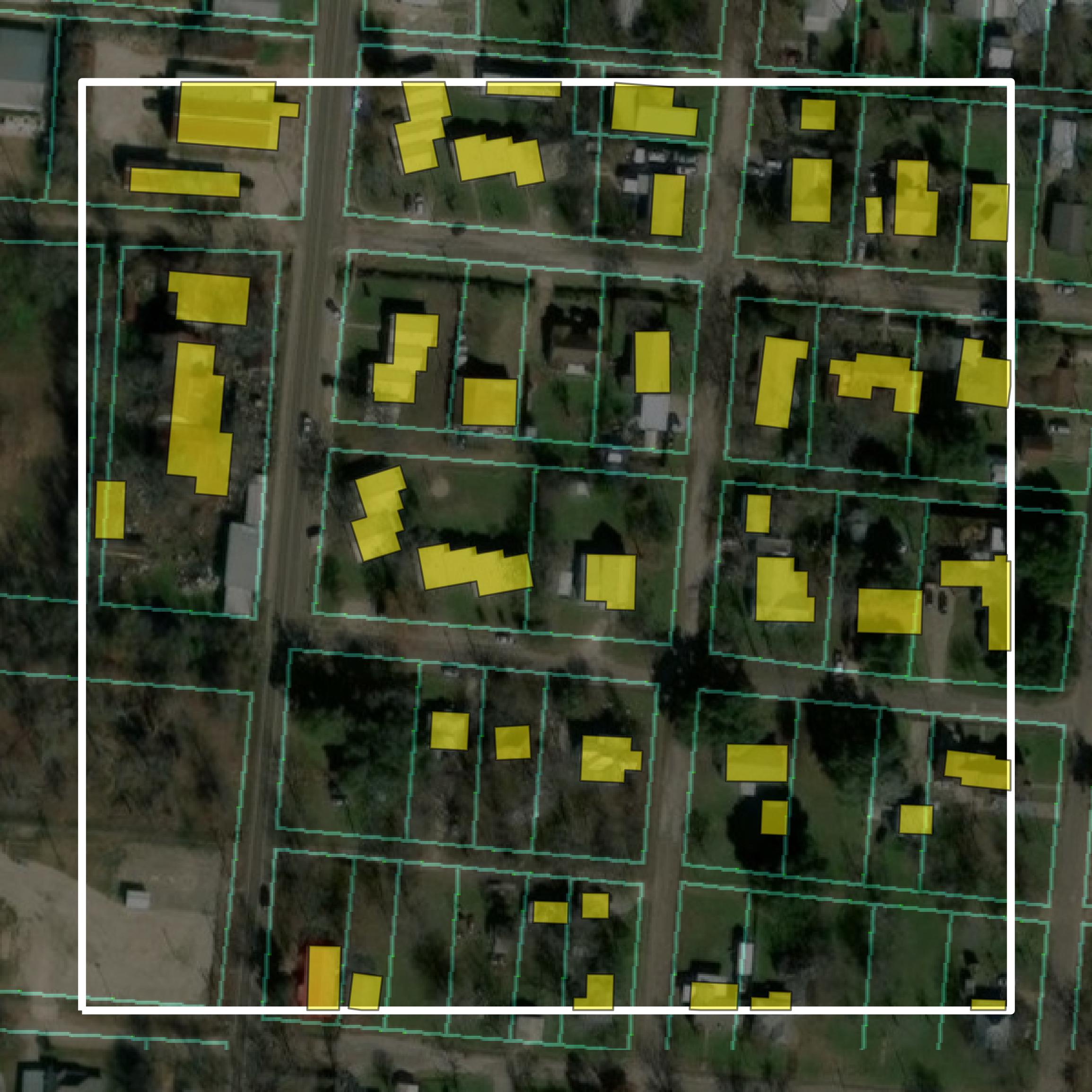 This image shows parcel and building data in Freestone County created using GIS data in Equator.