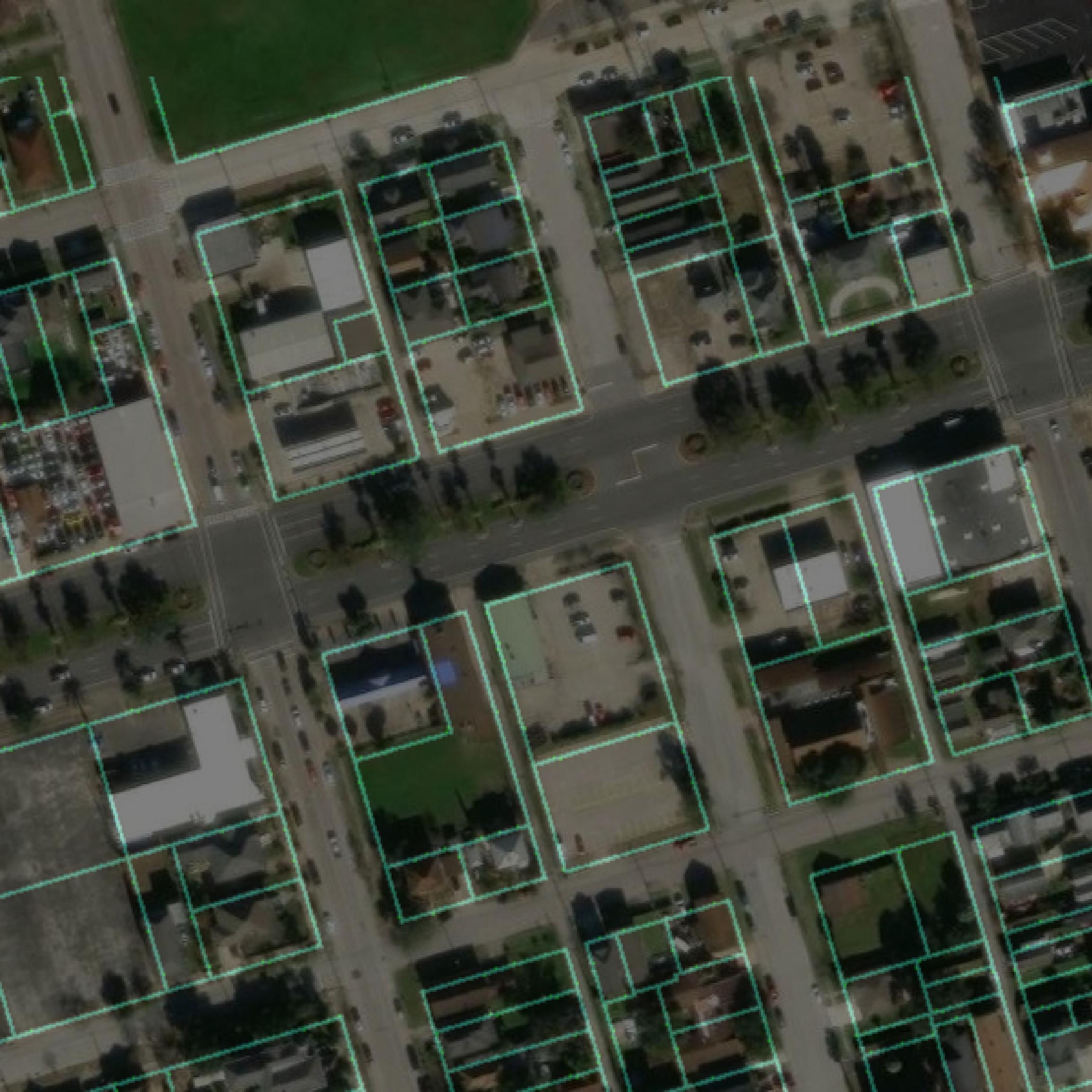 This image shows parcel and building data in Galveston County created using GIS data in Equator.