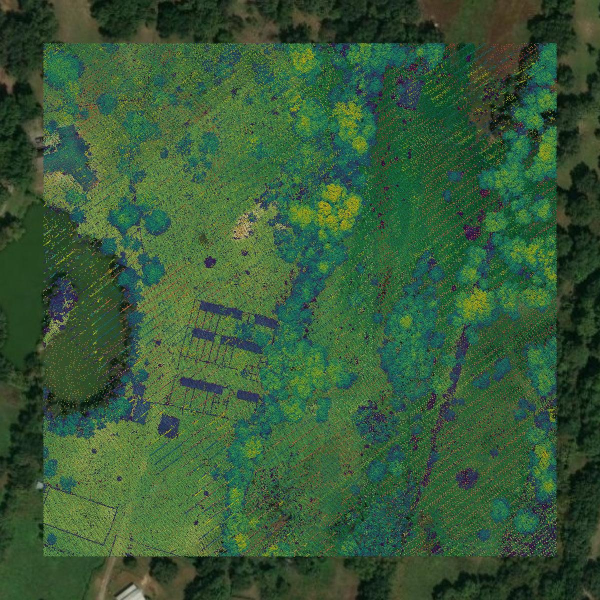 This image shows a LiDAR point cloud in Galveston County created using GIS data in Equator.