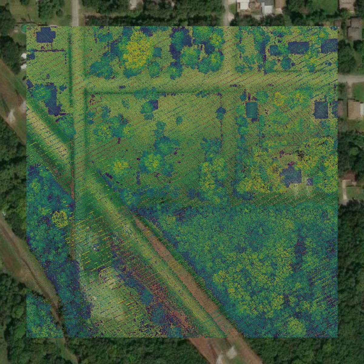 This image shows a LiDAR point cloud in Galveston County created using GIS data in Equator.