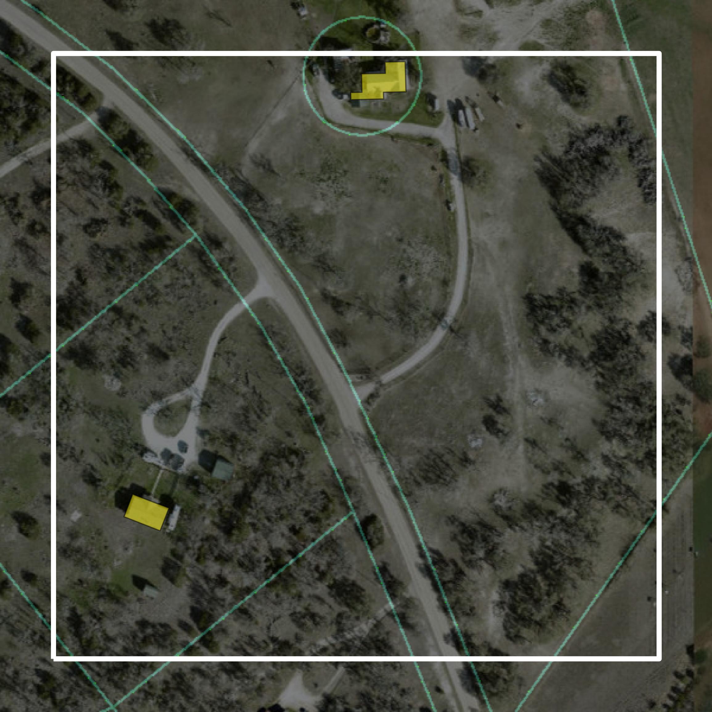 This image shows parcel and building data in Gillespie County created using GIS data in Equator.