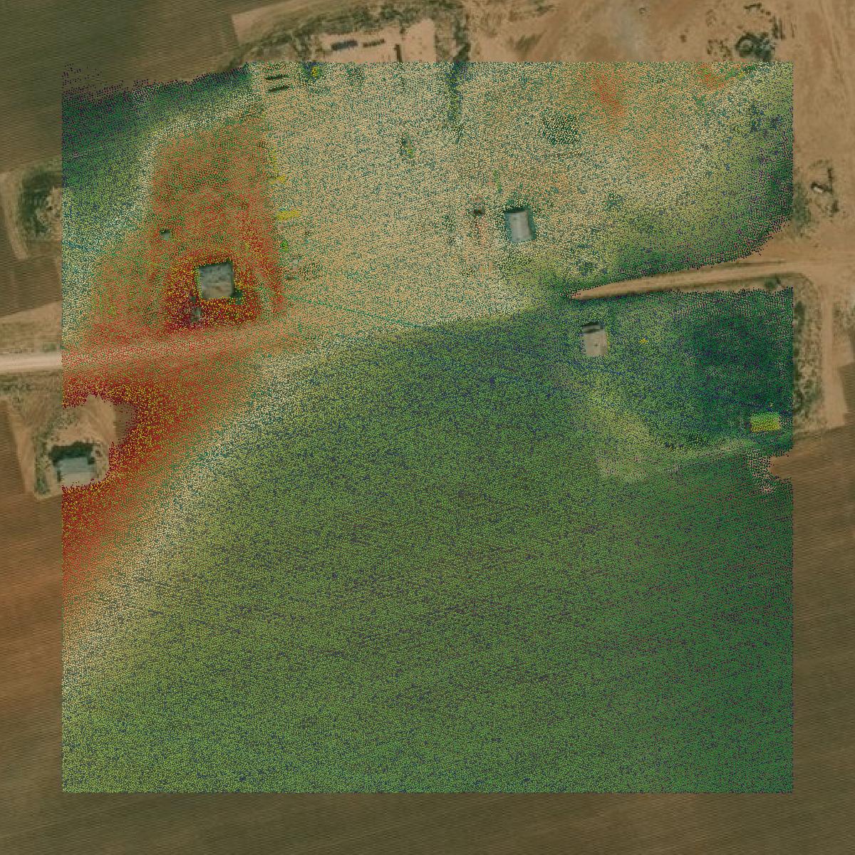 This image shows a LiDAR point cloud in Glasscock County created using GIS data in Equator.