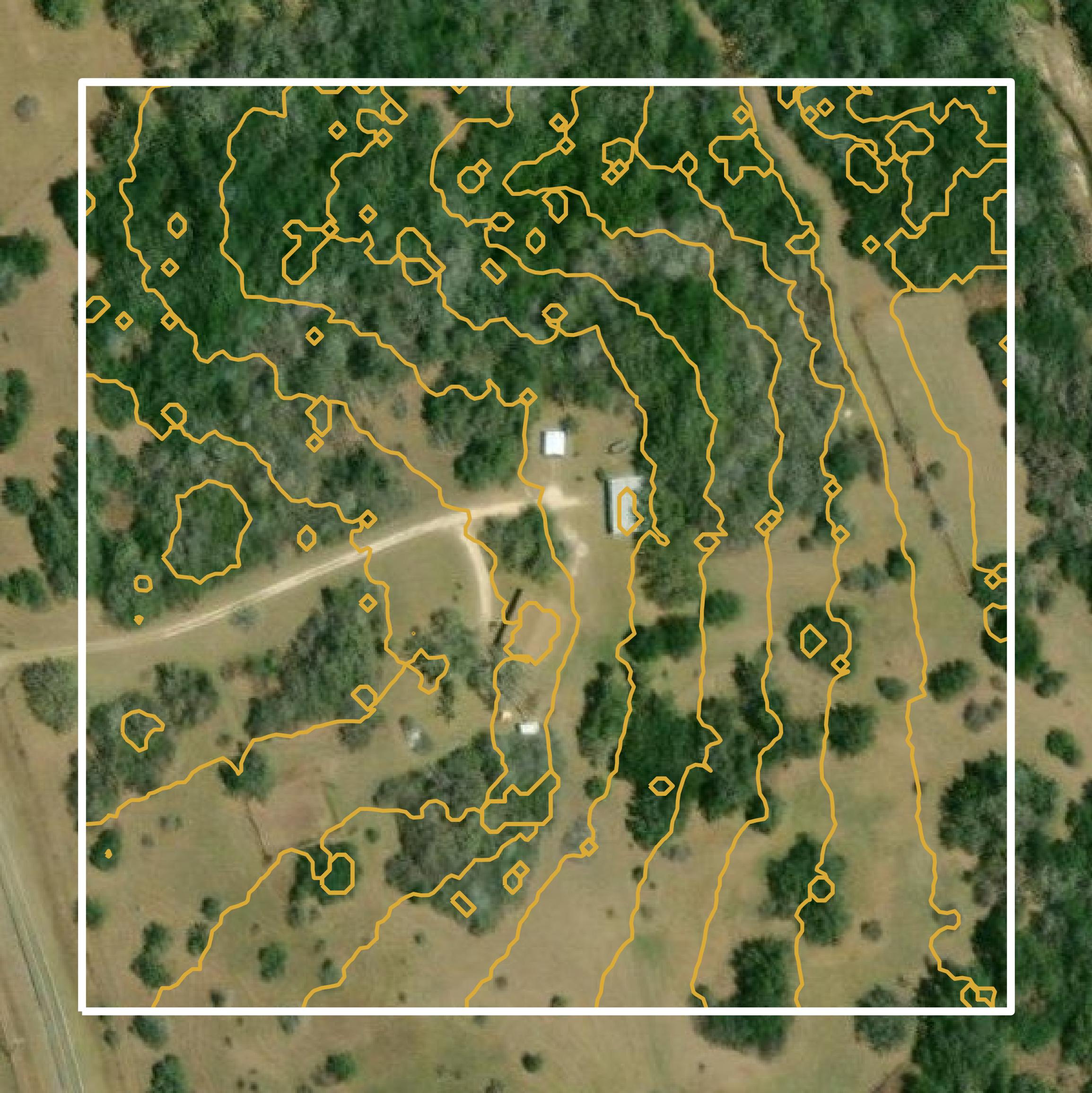 This image shows a contour map in Goliad County created using GIS data in Equator.