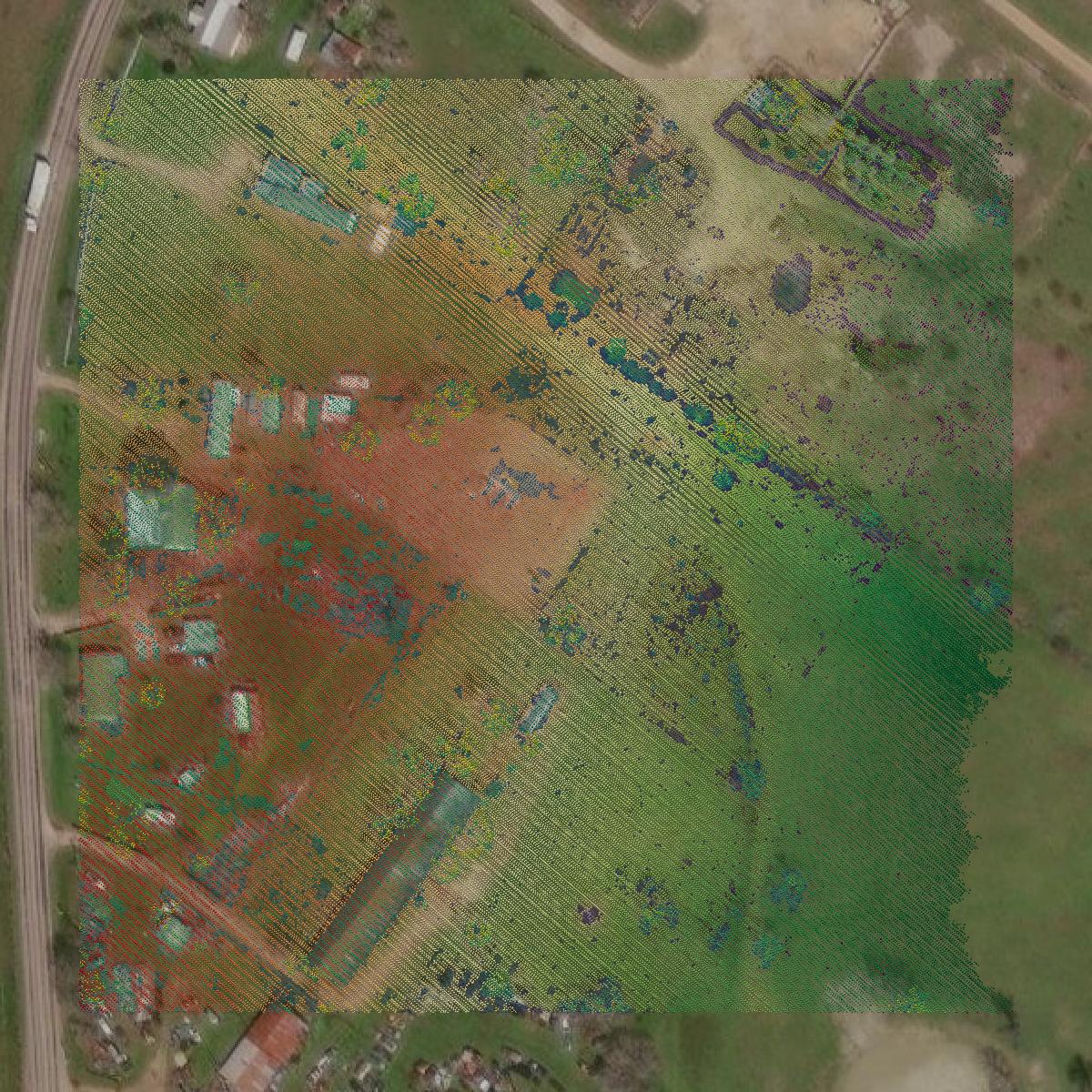 This image shows a LiDAR point cloud in Gonzales County created using GIS data in Equator.