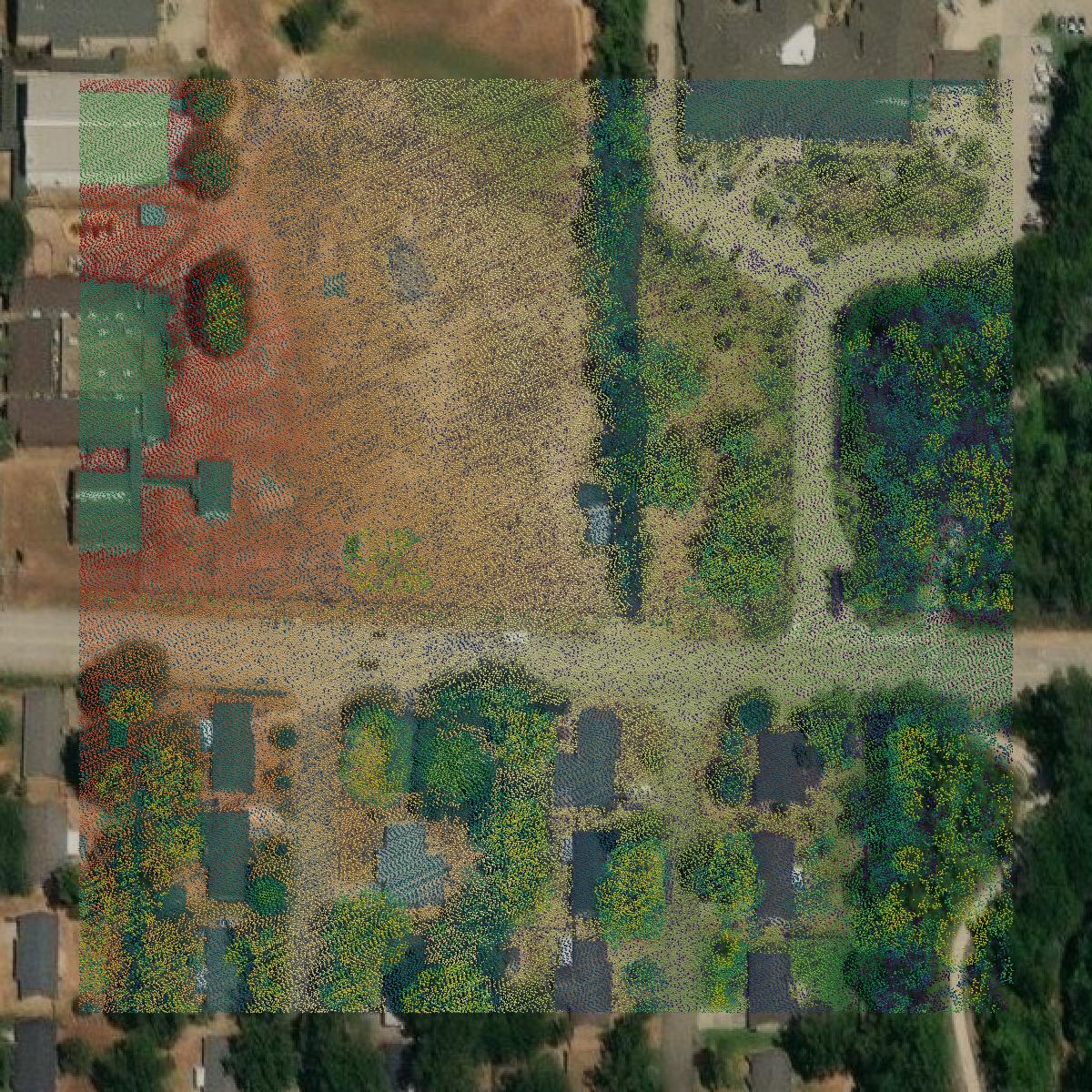 This image shows a LiDAR point cloud in Gregg County created using GIS data in Equator.