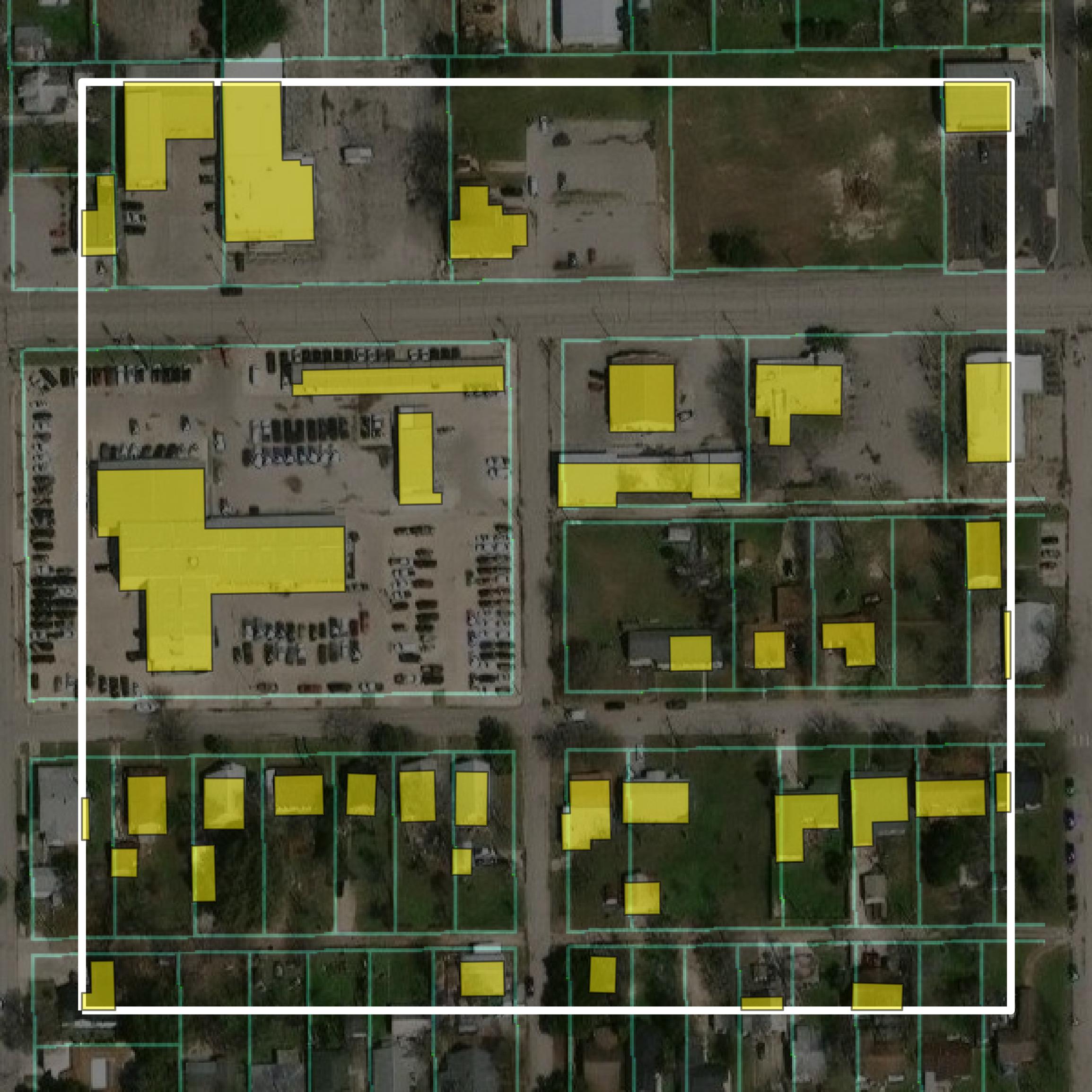 This image shows parcel and building data in Guadalupe County created using GIS data in Equator.