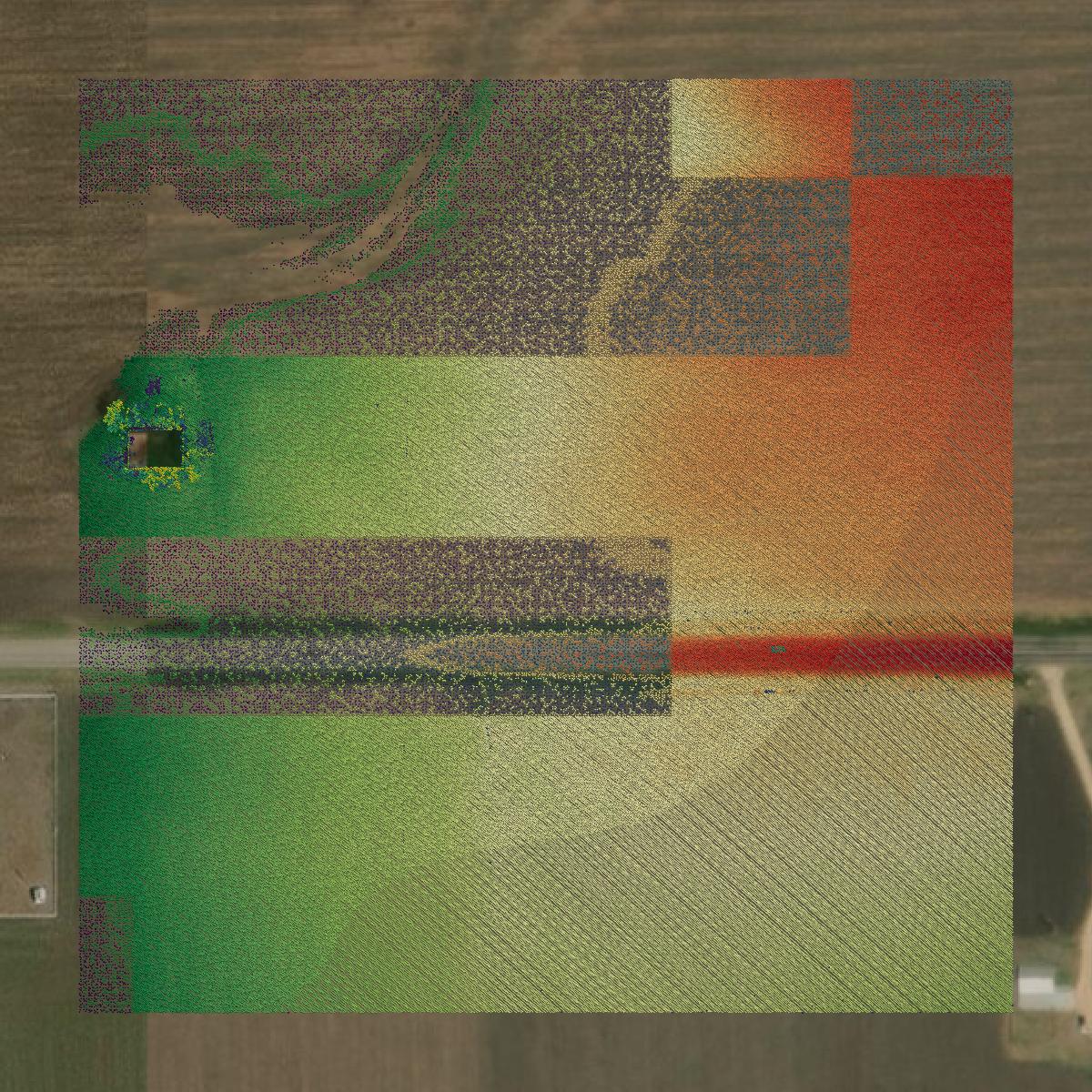 This image shows a LiDAR point cloud in Guadalupe County created using GIS data in Equator.