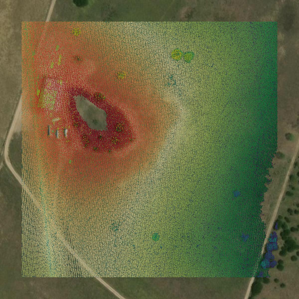 This image shows a LiDAR point cloud in Hamilton County created using GIS data in Equator.
