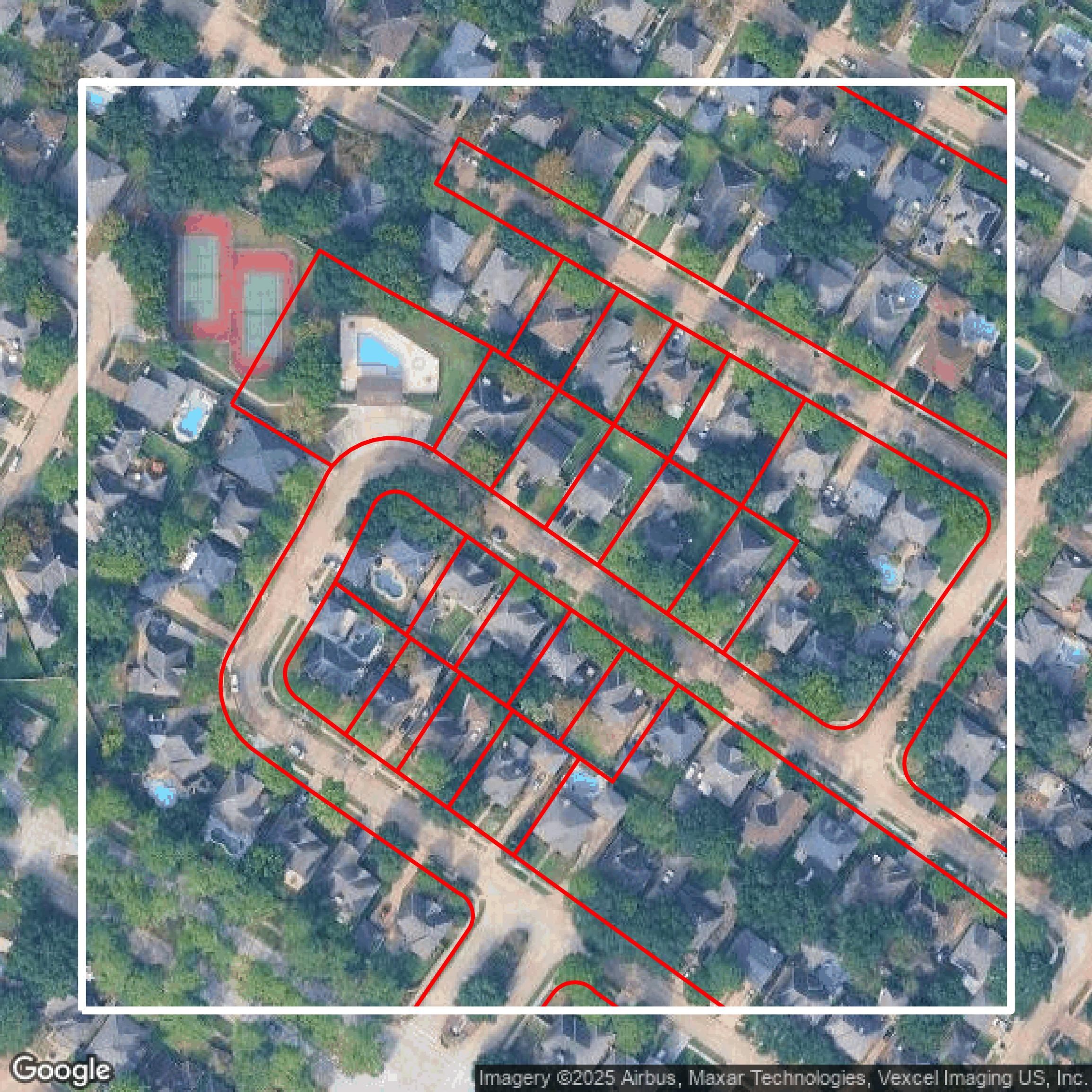 This image shows parcel data in Harris County created using GIS data in Equator.