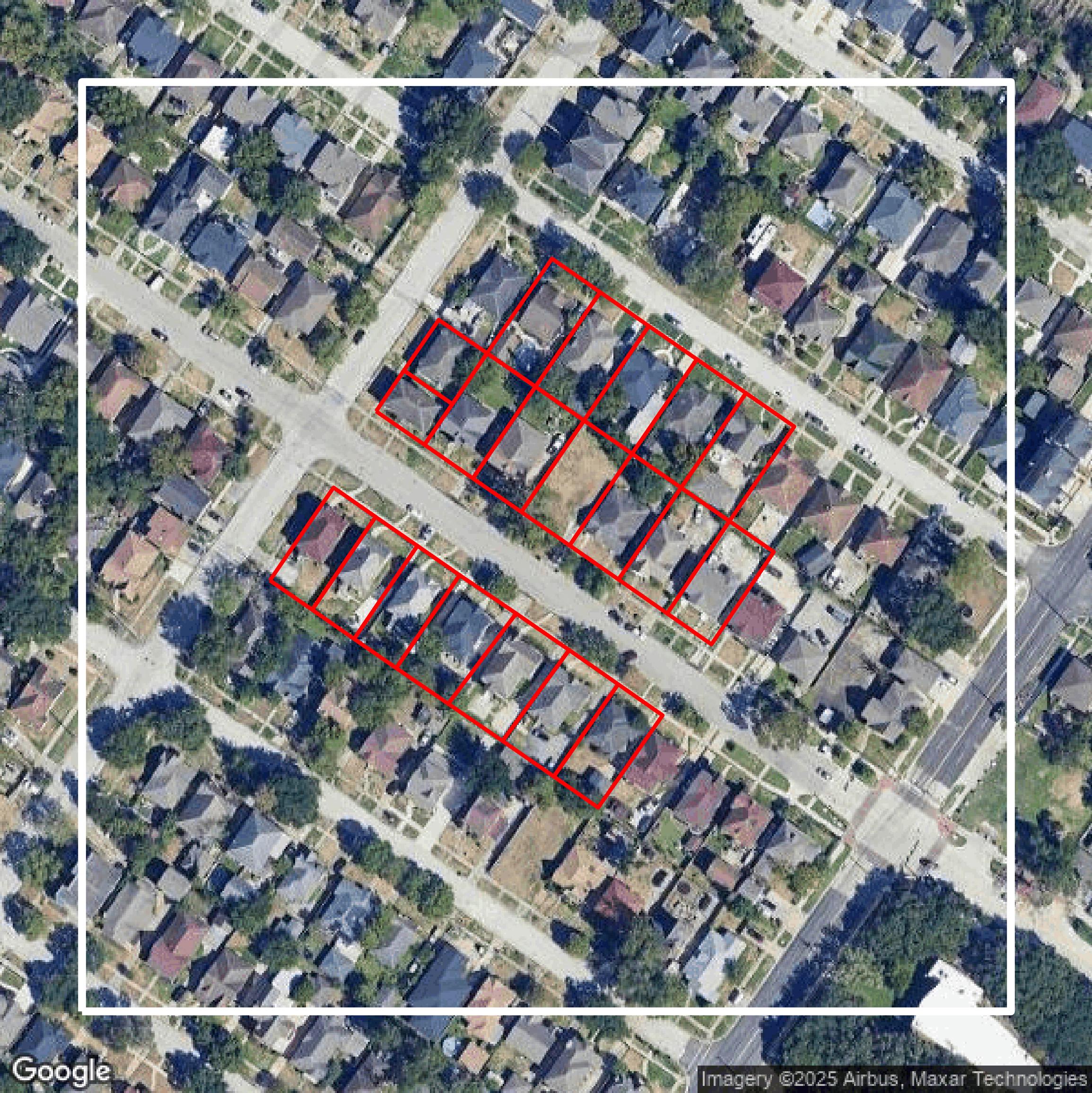 This image shows parcel data in Harris County created using GIS data in Equator.