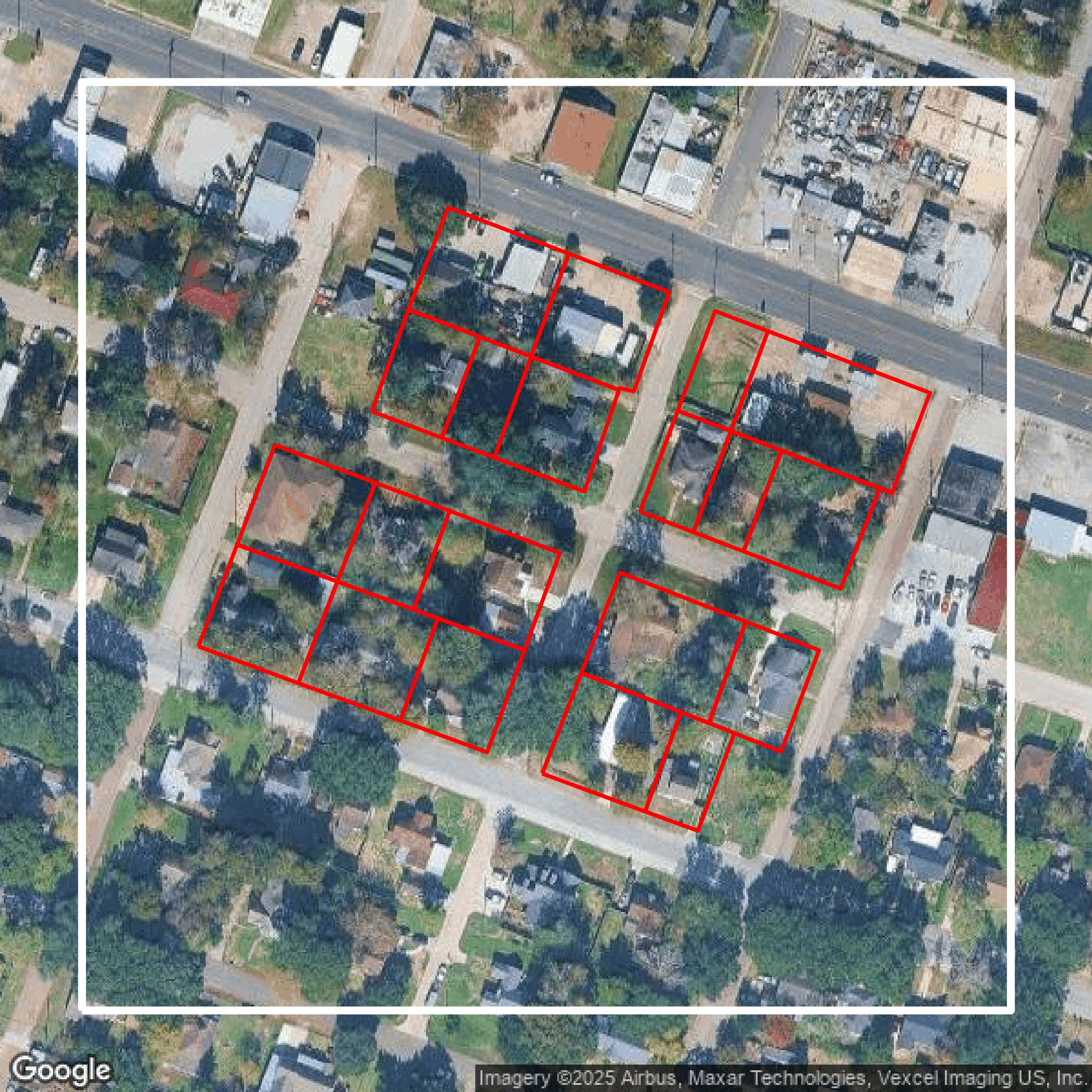 This image shows parcel data in Harris County created using GIS data in Equator.