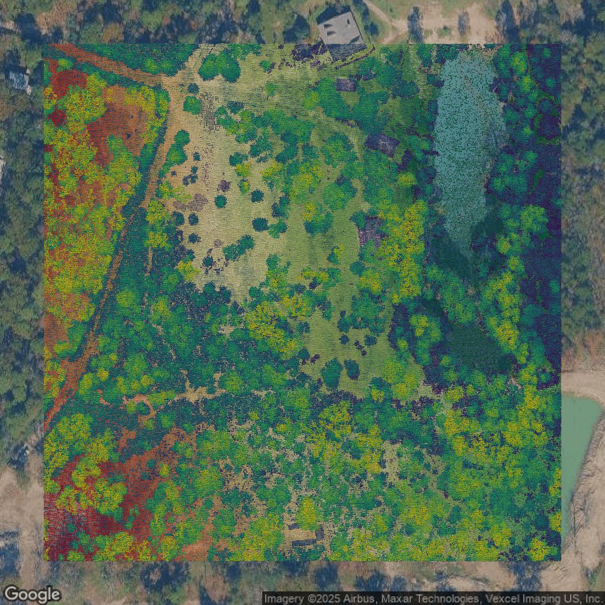 This image shows a LiDAR point cloud in Harris County created using GIS data in Equator.