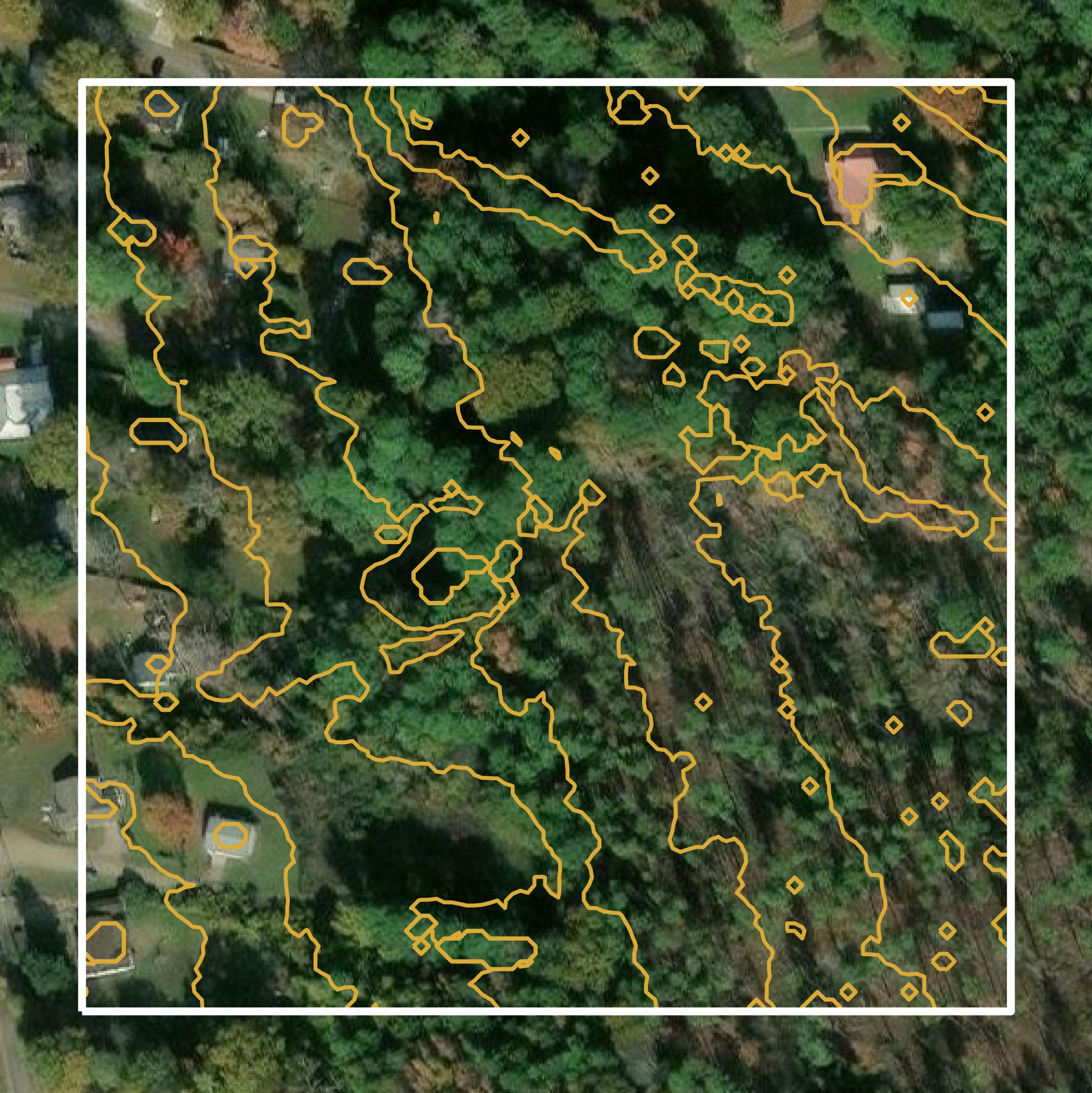 This image shows a contour map in Harrison County created using GIS data in Equator.