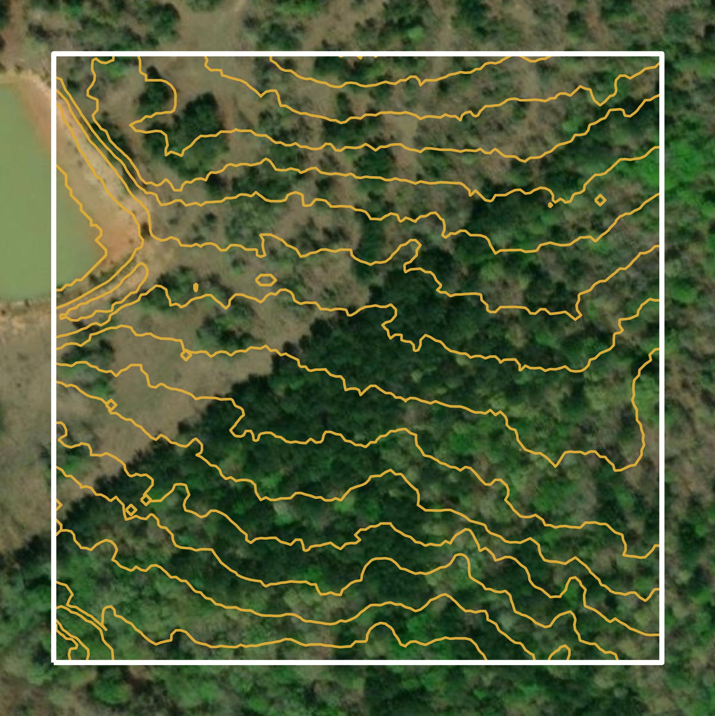 This image shows a contour map in Harrison County created using GIS data in Equator.