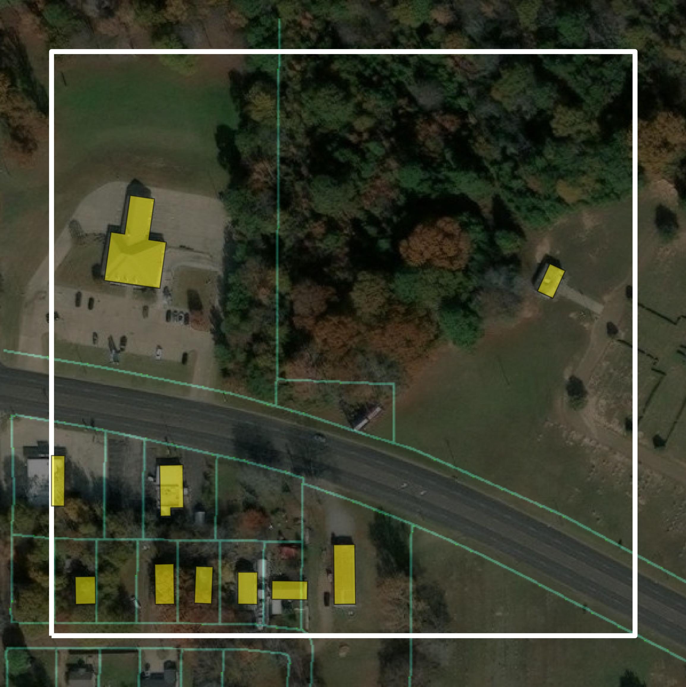 This image shows parcel and building data in Harrison County created using GIS data in Equator.