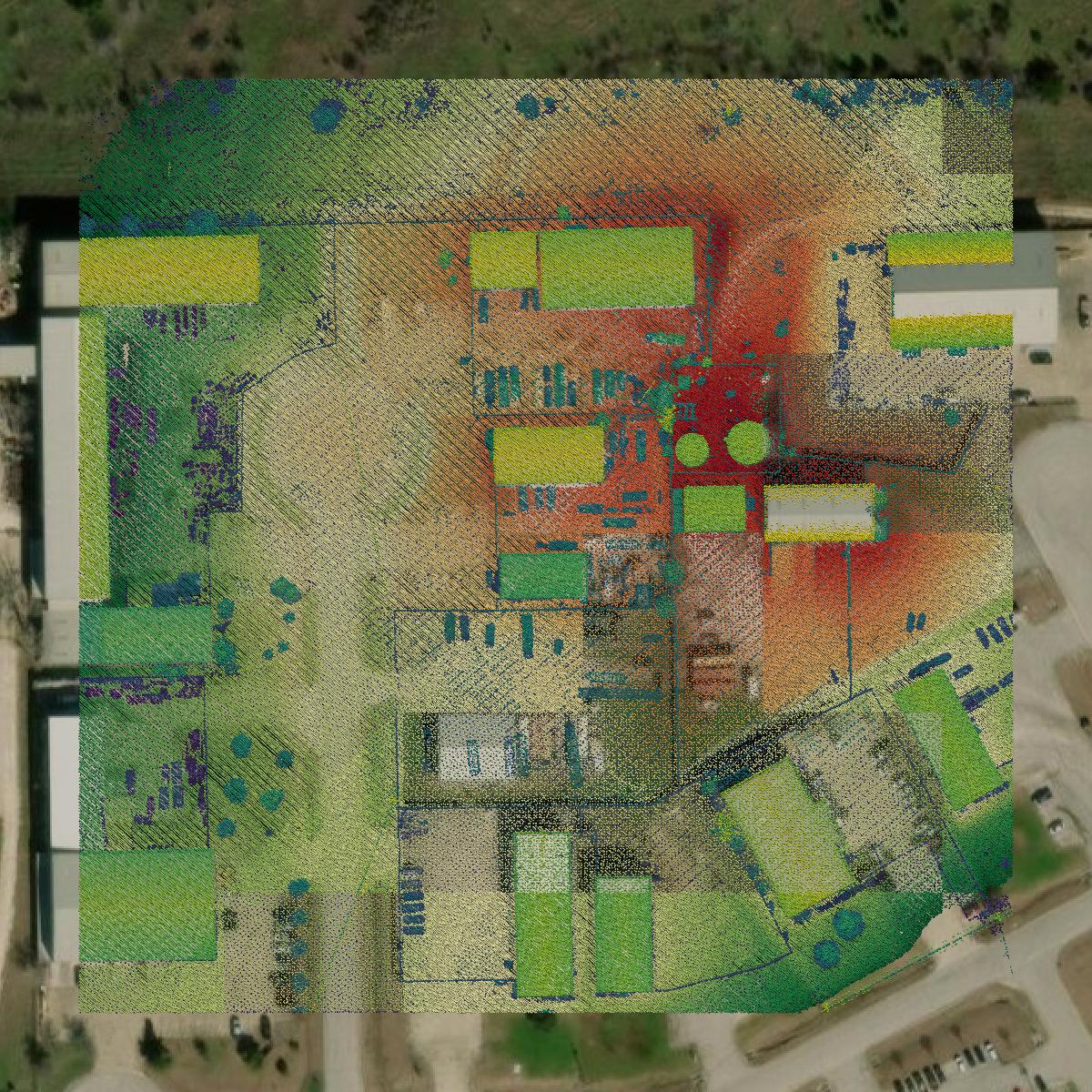 This image shows a LiDAR point cloud in Hays County created using GIS data in Equator.