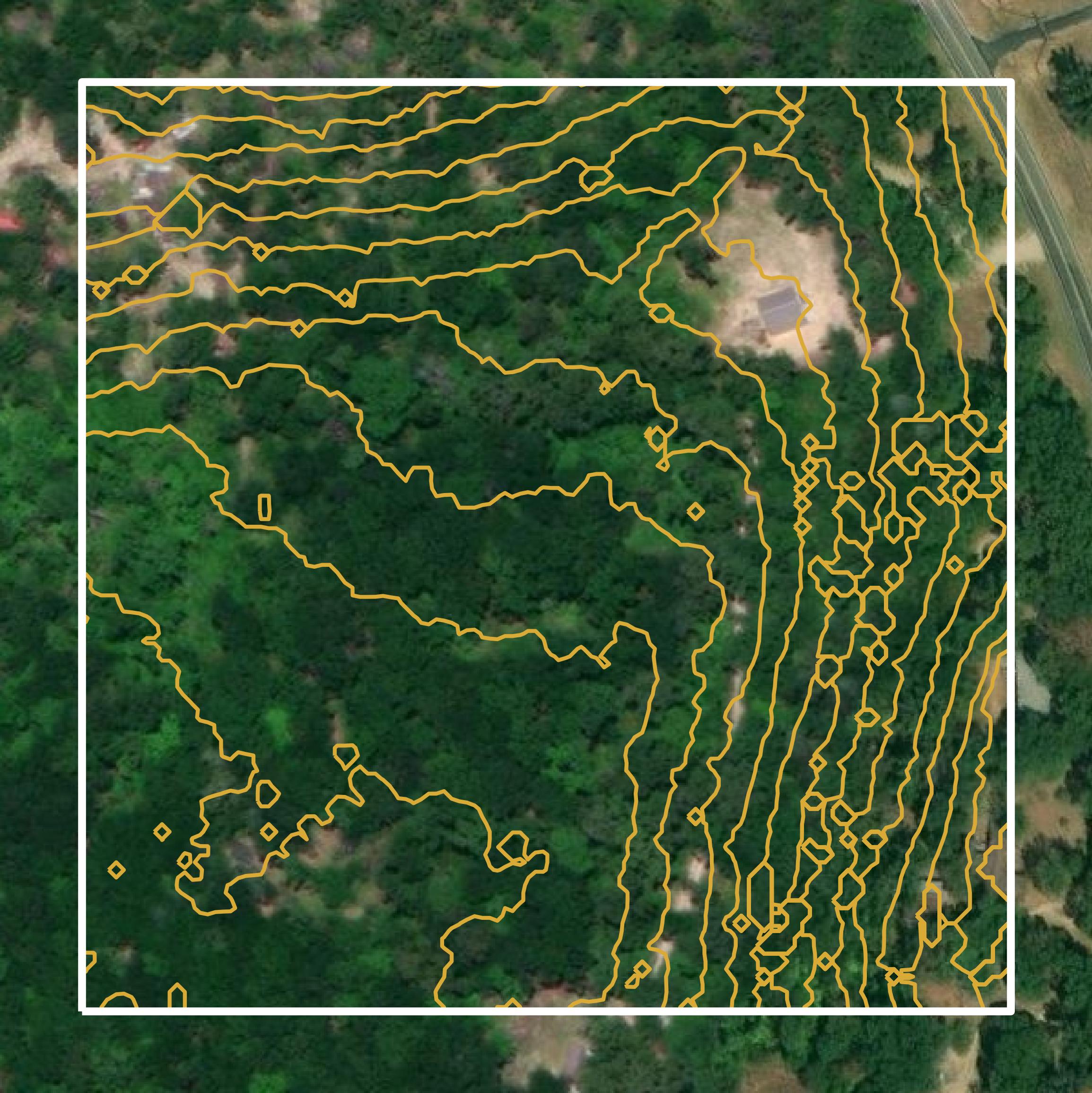 This image shows a contour map in Henderson County created using GIS data in Equator.