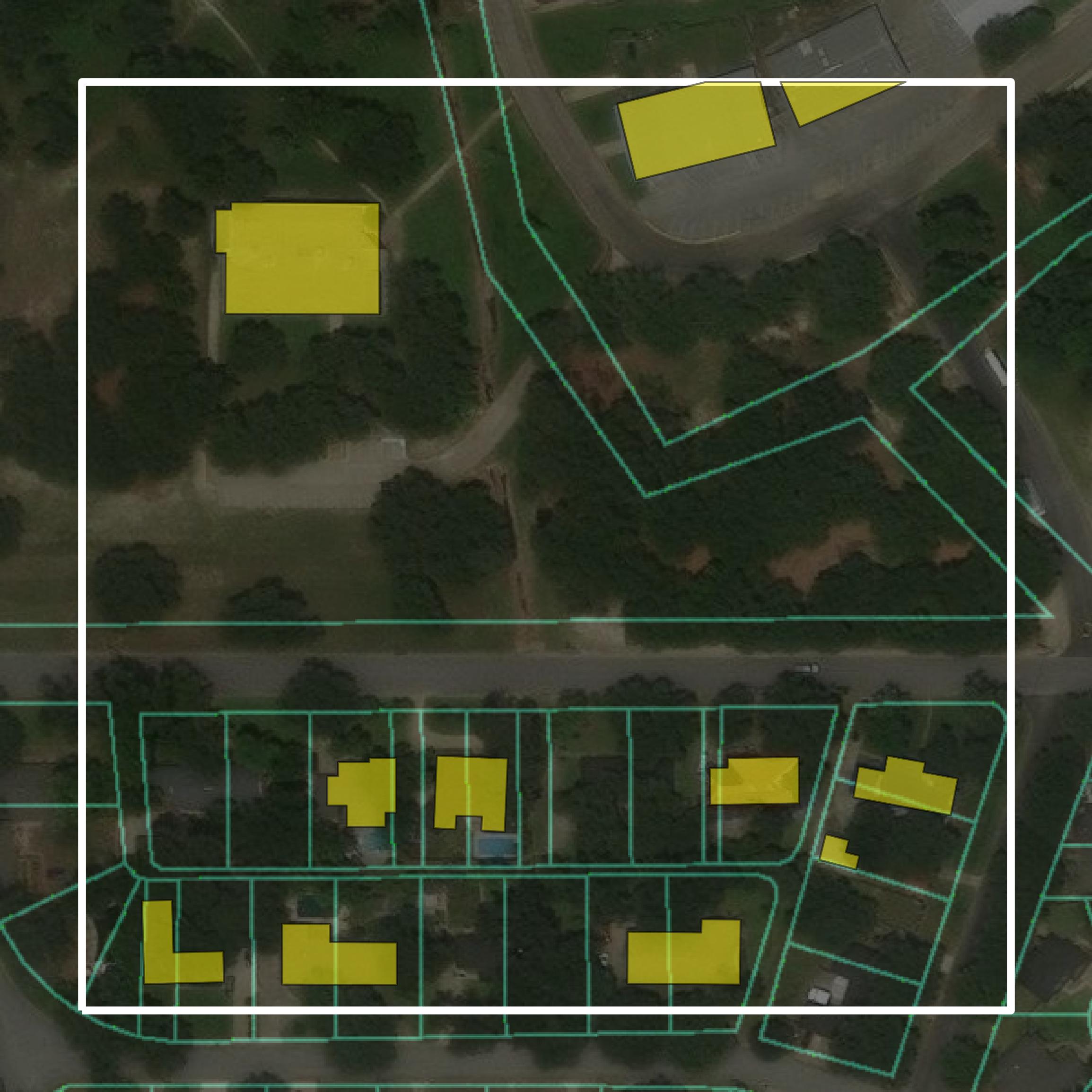 This image shows parcel and building data in Henderson County created using GIS data in Equator.