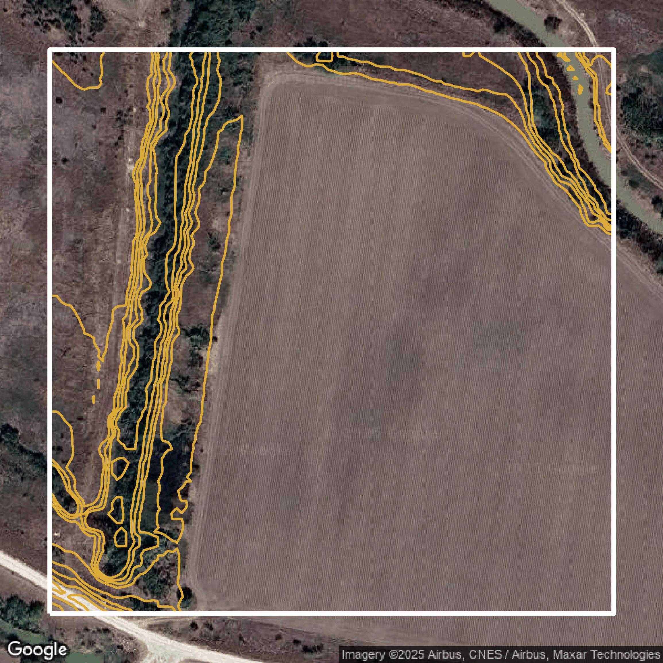 This image shows a contour map in Hidalgo County created using GIS data in Equator.