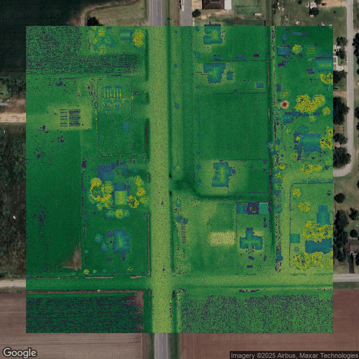 This image shows a LiDAR point cloud in Hidalgo County created using GIS data in Equator.