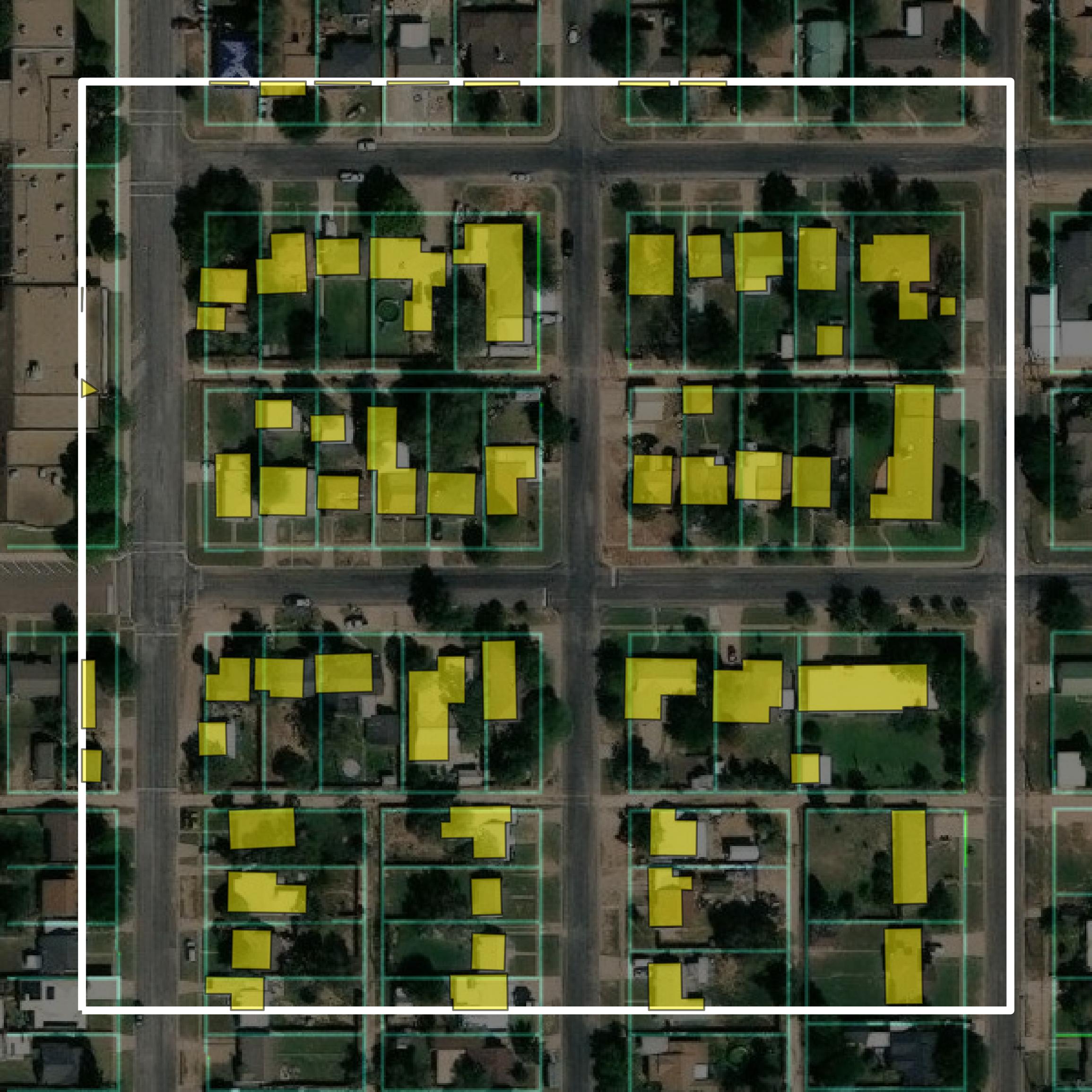 This image shows parcel and building data in Hockley County created using GIS data in Equator.