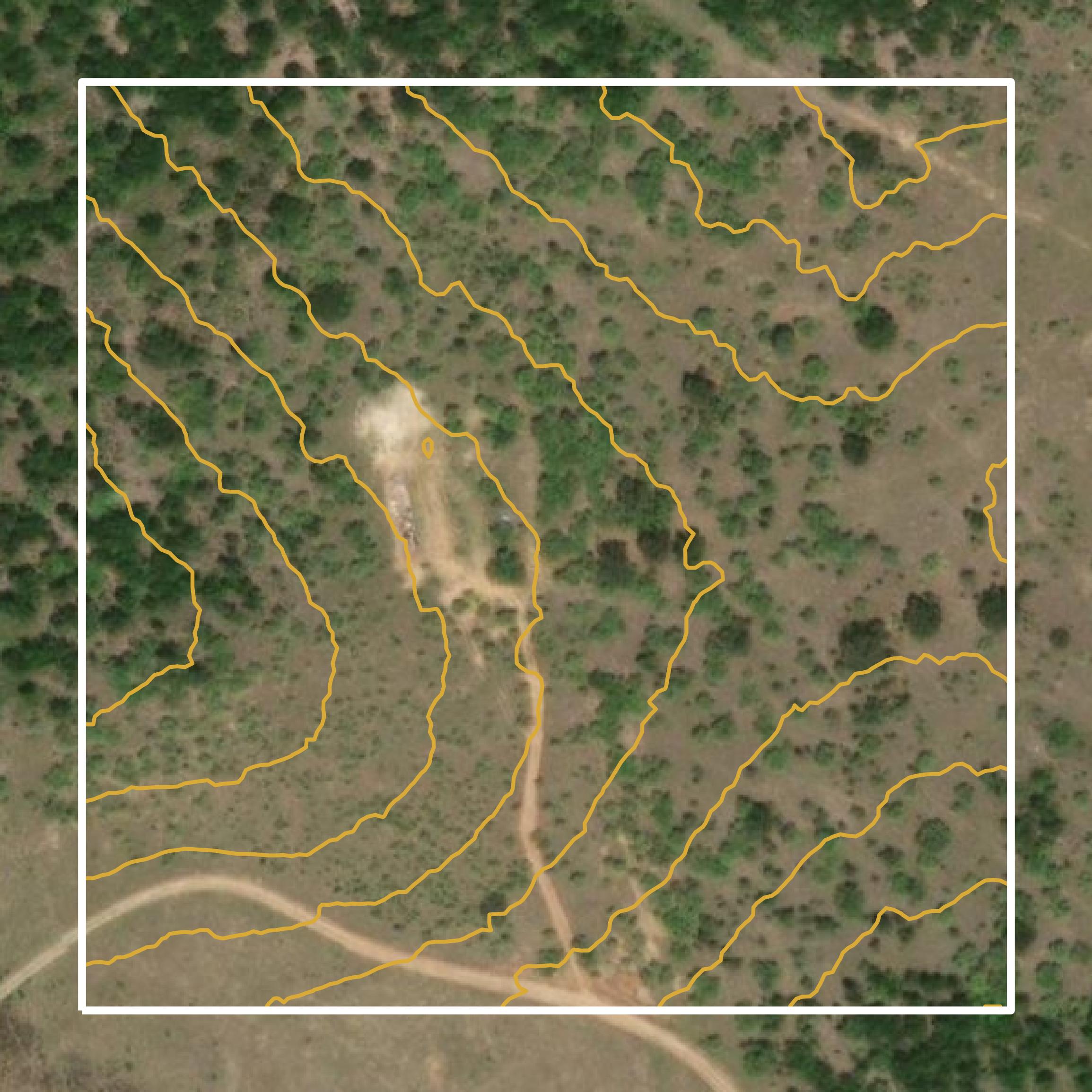 This image shows a contour map in Hood County created using GIS data in Equator.
