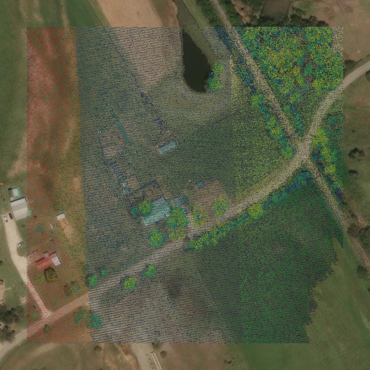 This image shows a LiDAR point cloud in Hood County created using GIS data in Equator.
