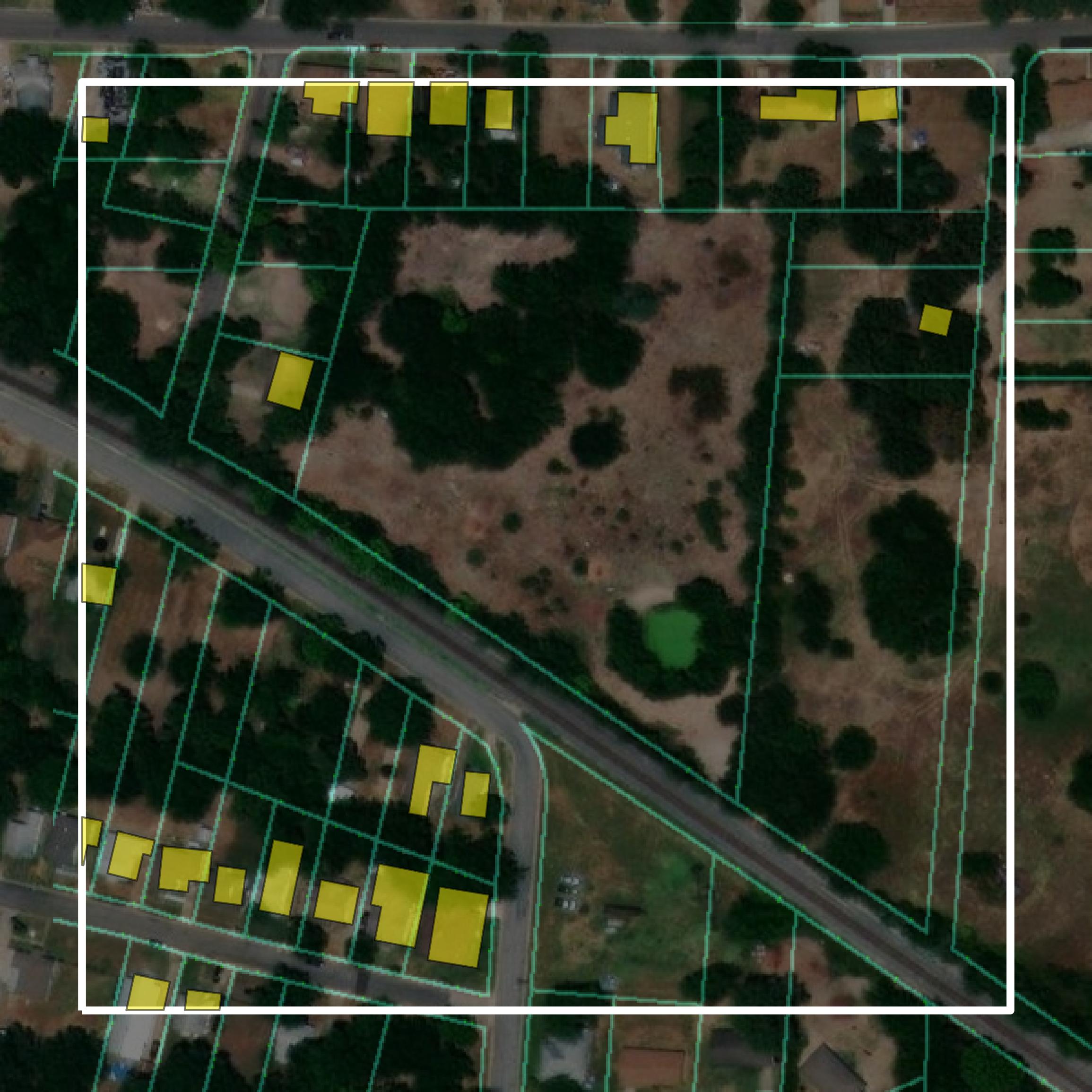 This image shows parcel and building data in Hopkins County created using GIS data in Equator.