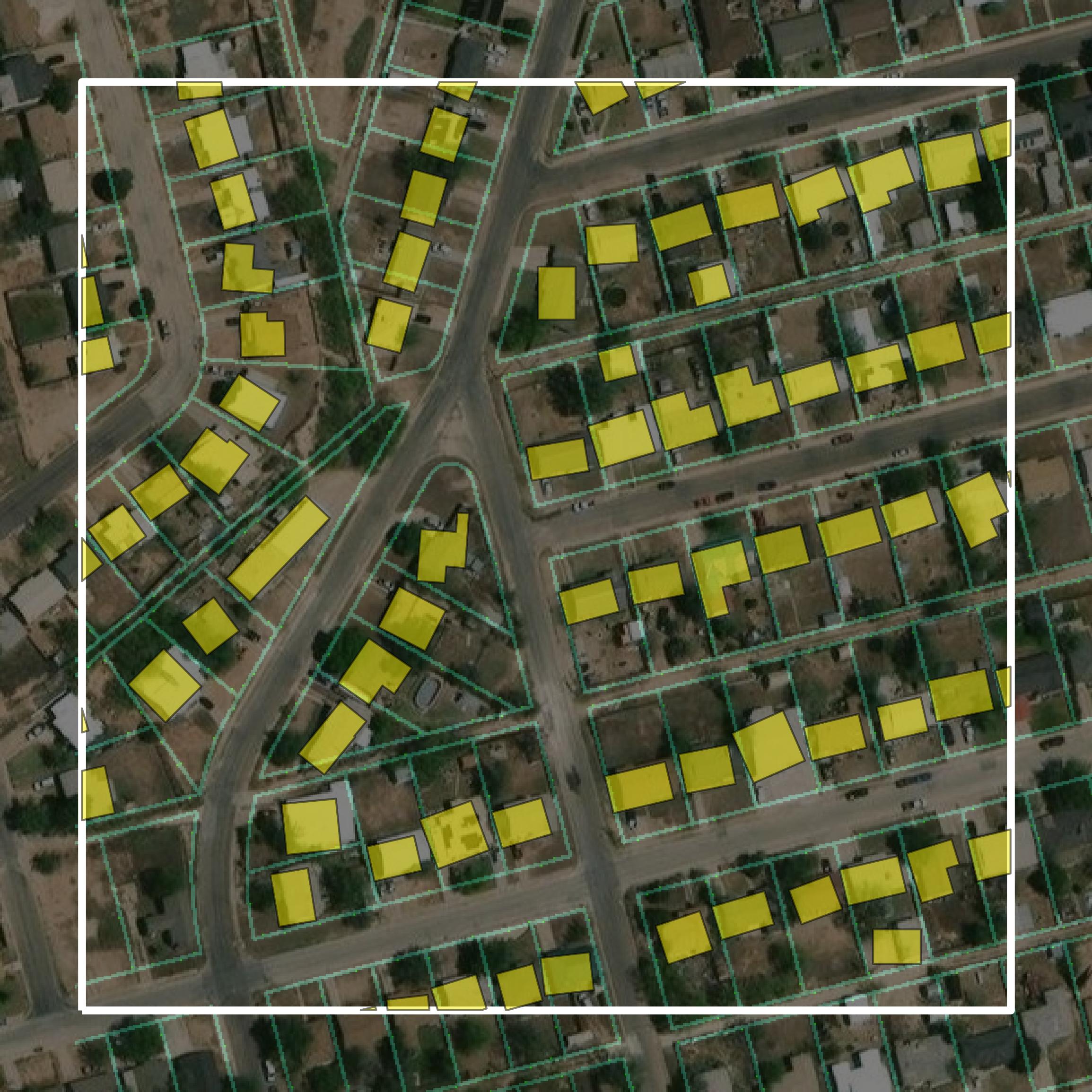 This image shows parcel and building data in Howard County created using GIS data in Equator.