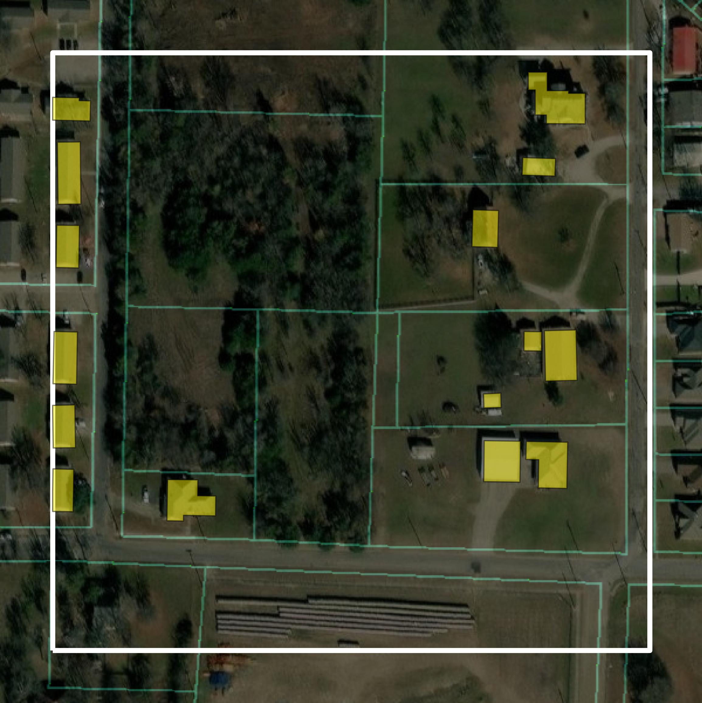 This image shows parcel and building data in Hunt County created using GIS data in Equator.