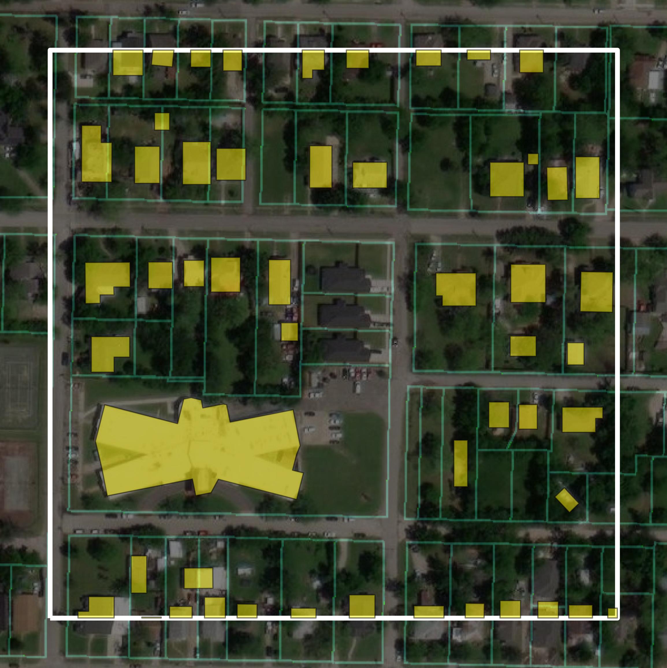 This image shows parcel and building data in Hunt County created using GIS data in Equator.