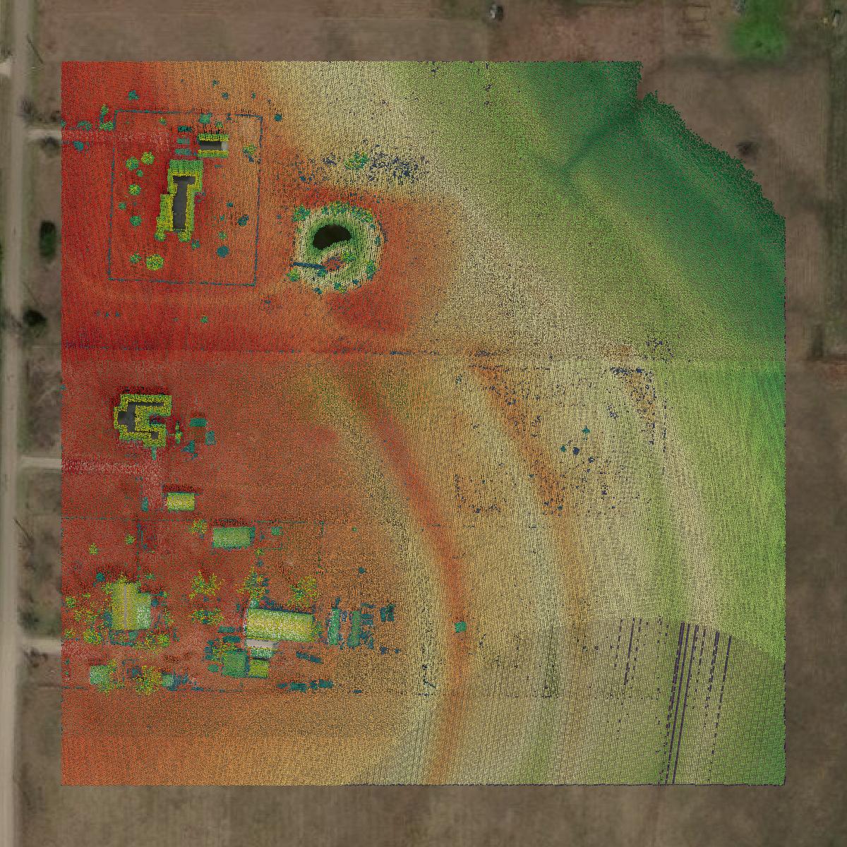 This image shows a LiDAR point cloud in Hunt County created using GIS data in Equator.