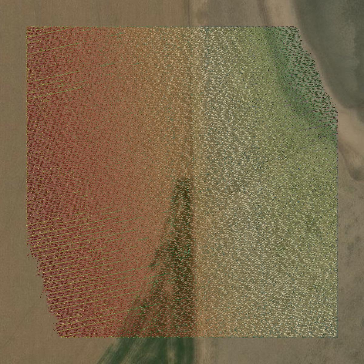 This image shows a LiDAR point cloud in Hutchinson County created using GIS data in Equator.