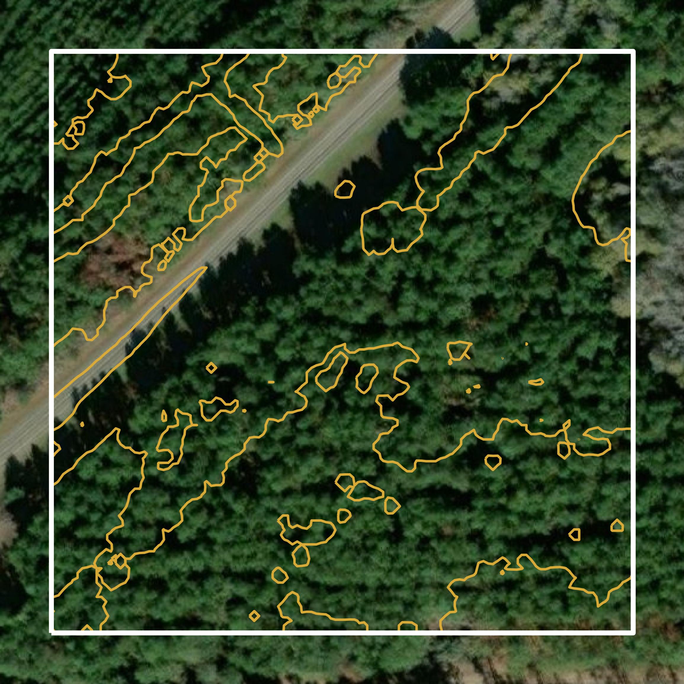 This image shows a contour map in Jasper County created using GIS data in Equator.